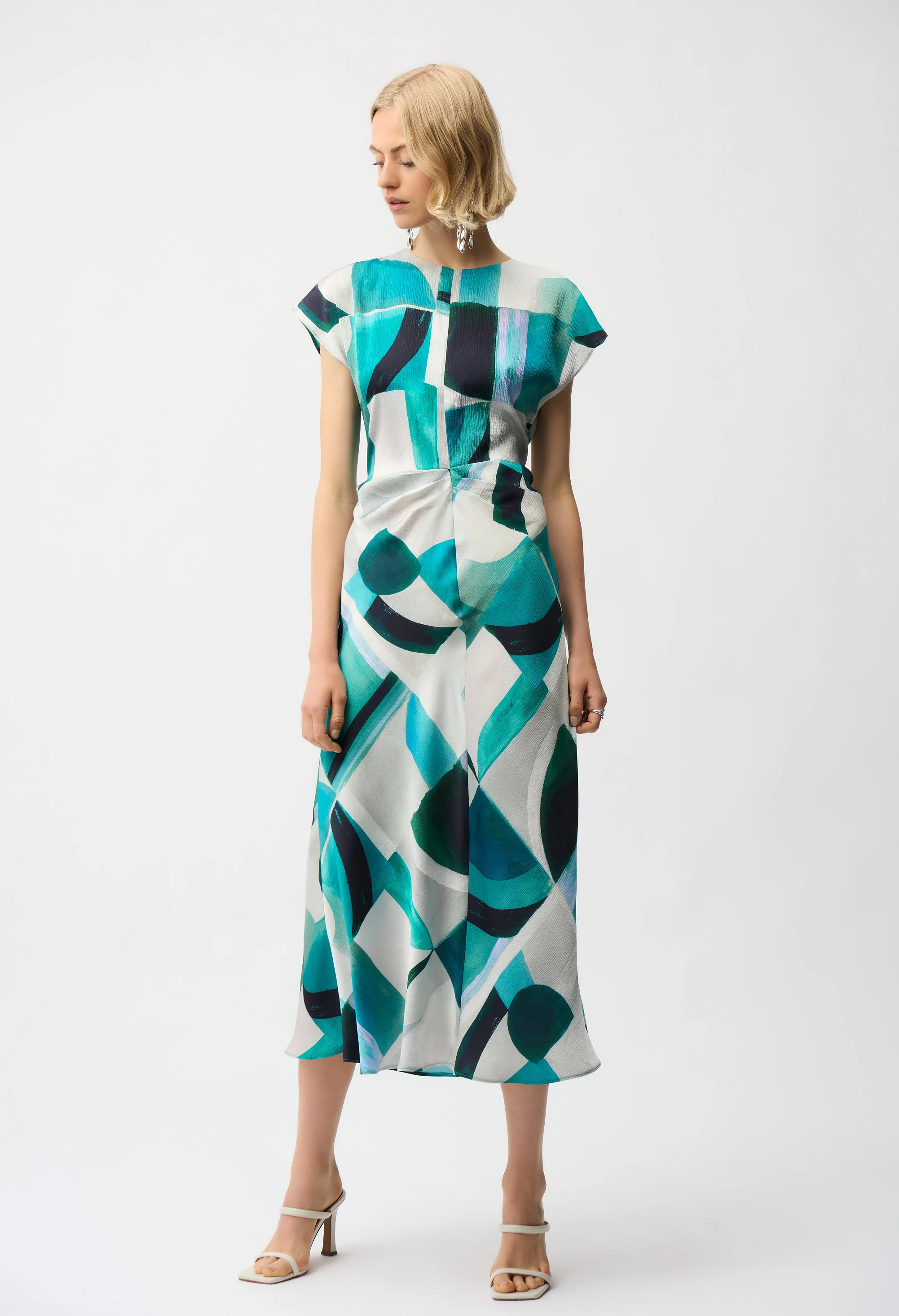 Abstract Boat-neck Midi Dress