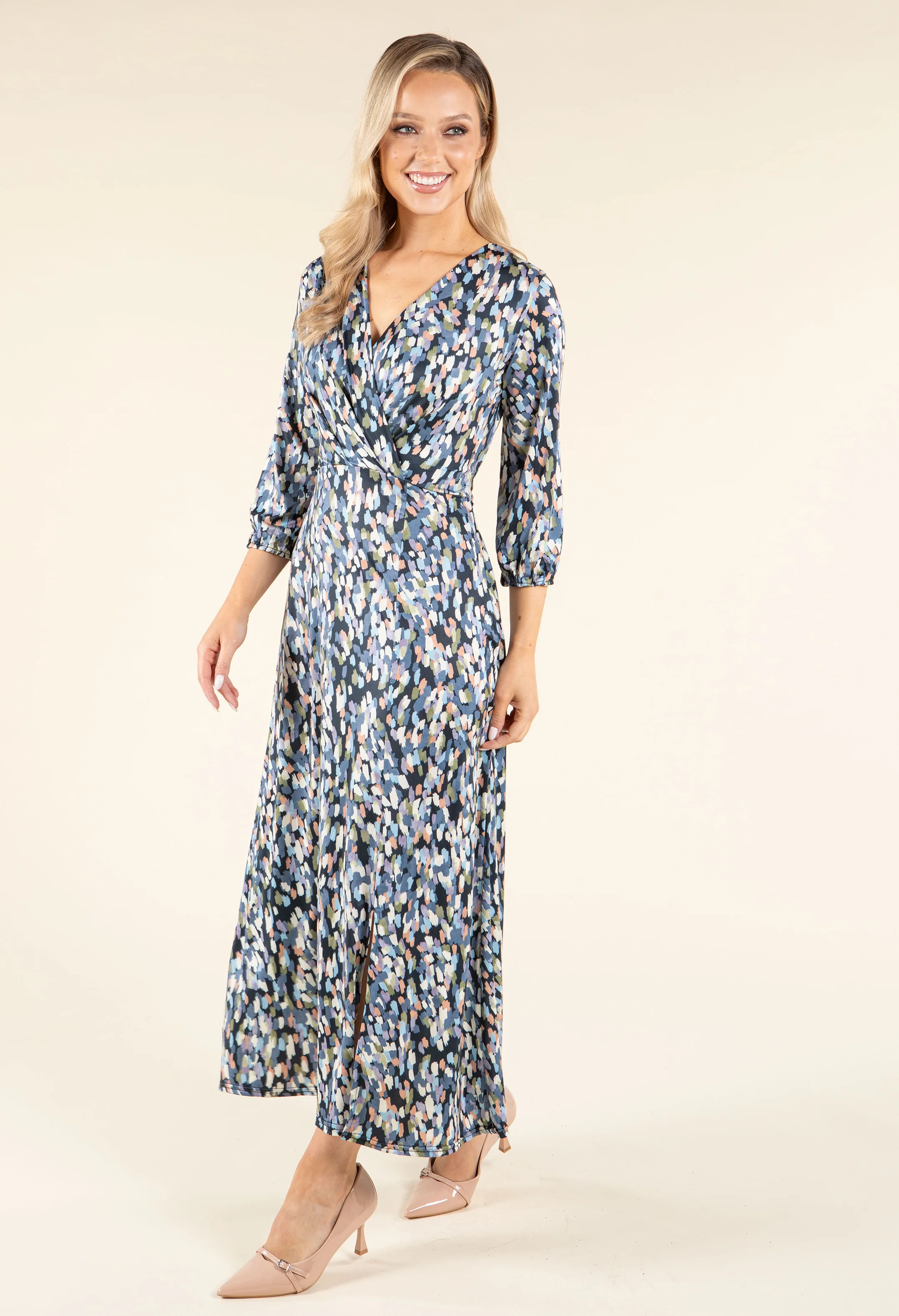 Abstract Paint Design Wrap Dress - Image 2