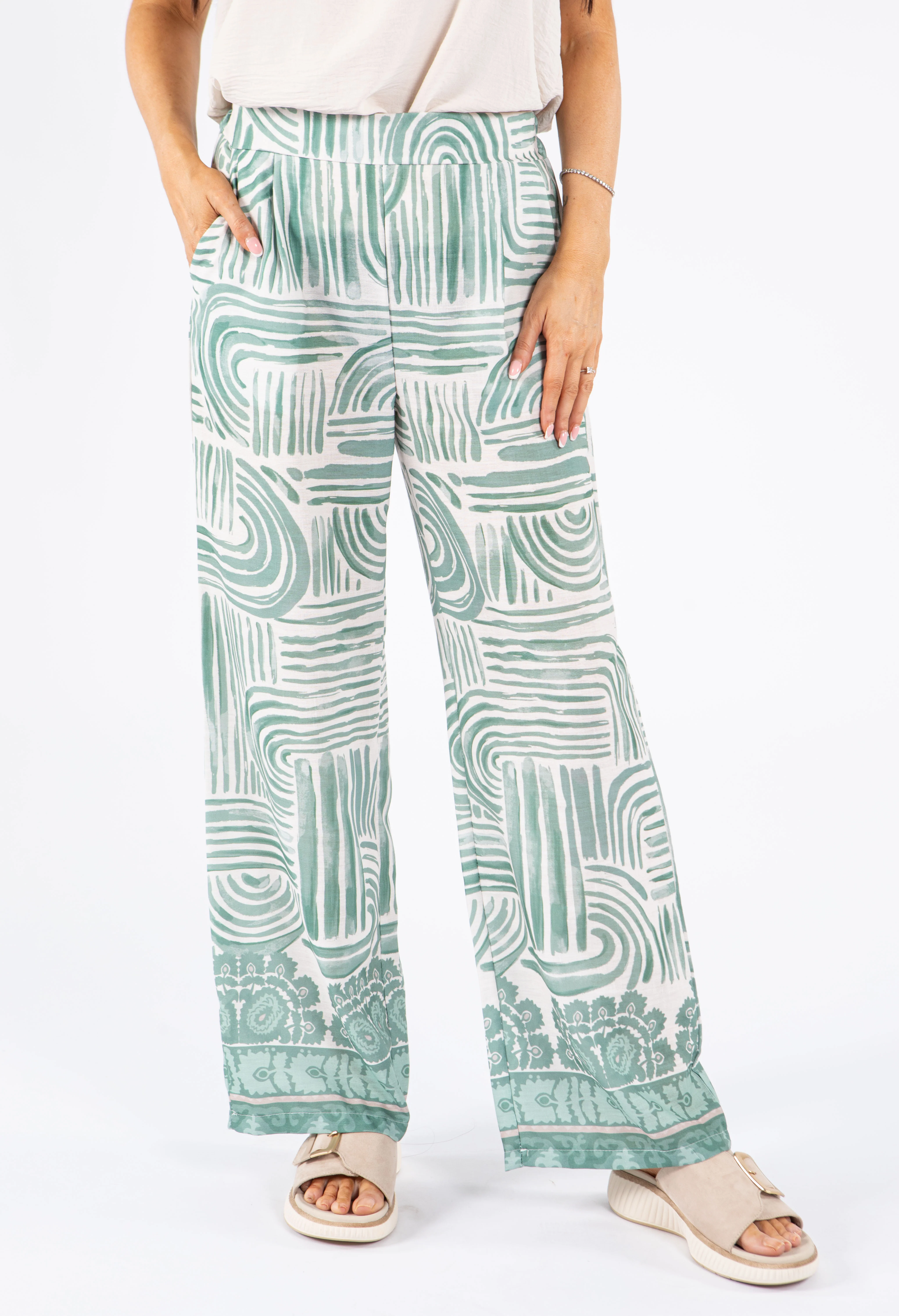 Abstract Print Wide Leg Trousers - Image 4