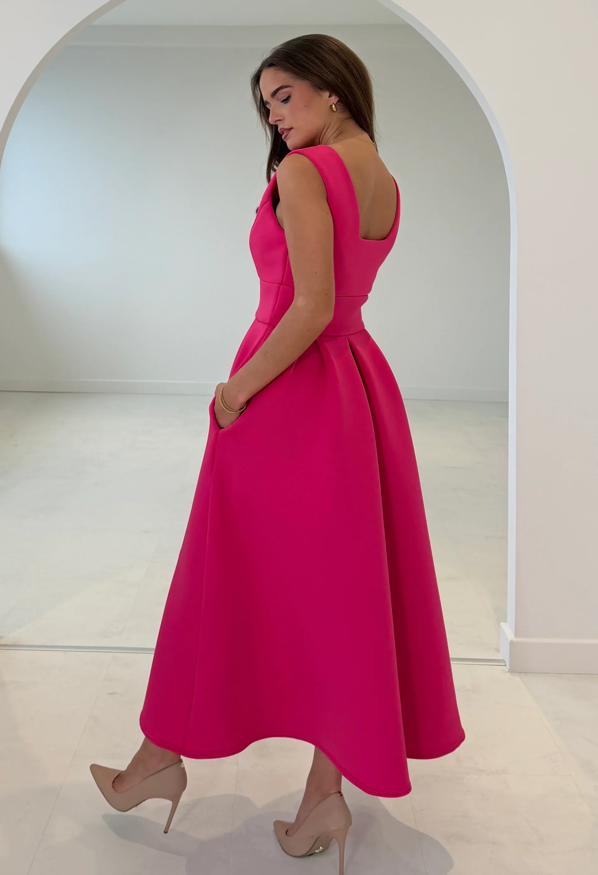 Bethany V-Neck Skater Midi Dress - Image 5