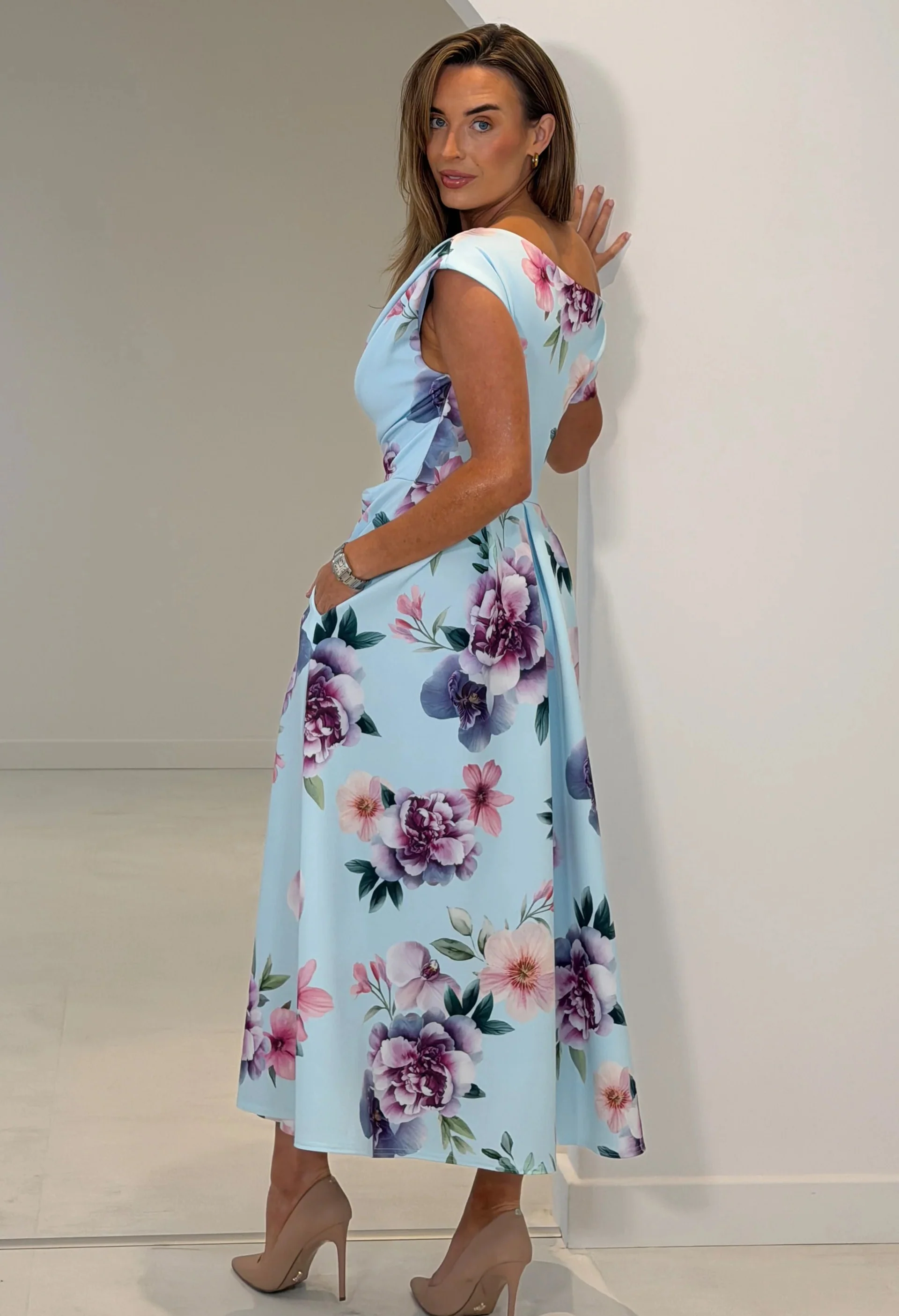 Betty Asymmetric Floral Print Midi Dress - Image 9