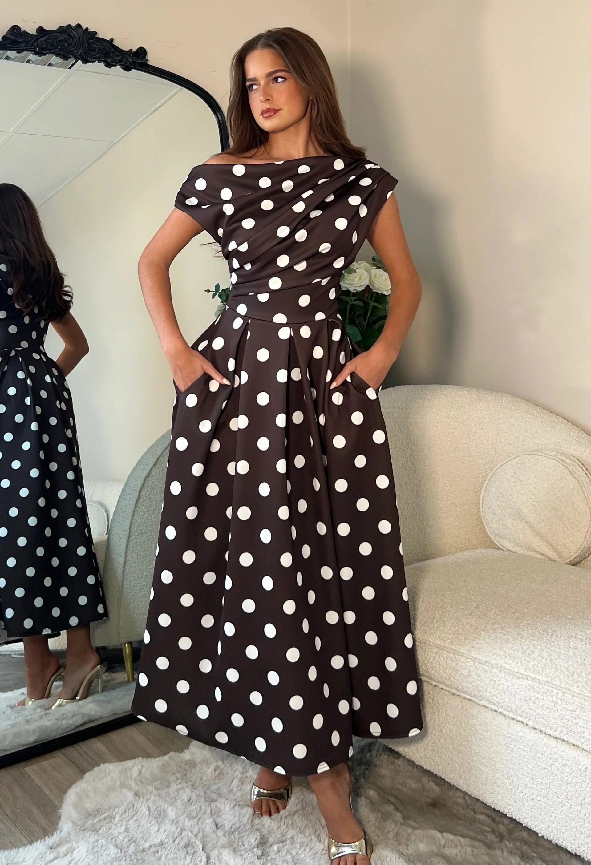 Betty Asymmetric Neckline Skater Midi - Image 4