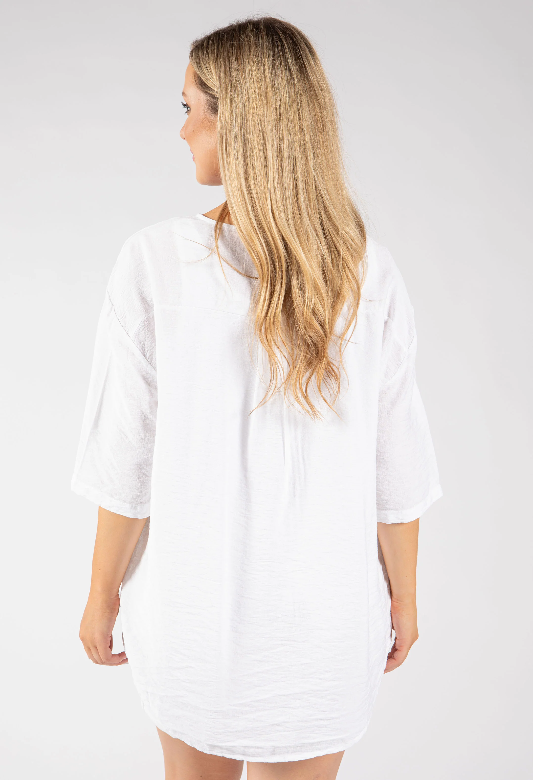 Button Detail Linen Look Blouse - Image 4