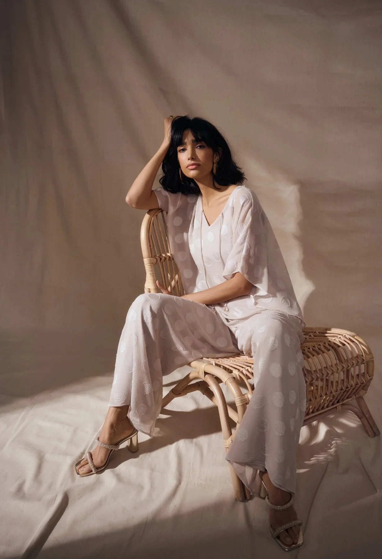Chiffon Jacquard Dot Print Wide Trousers