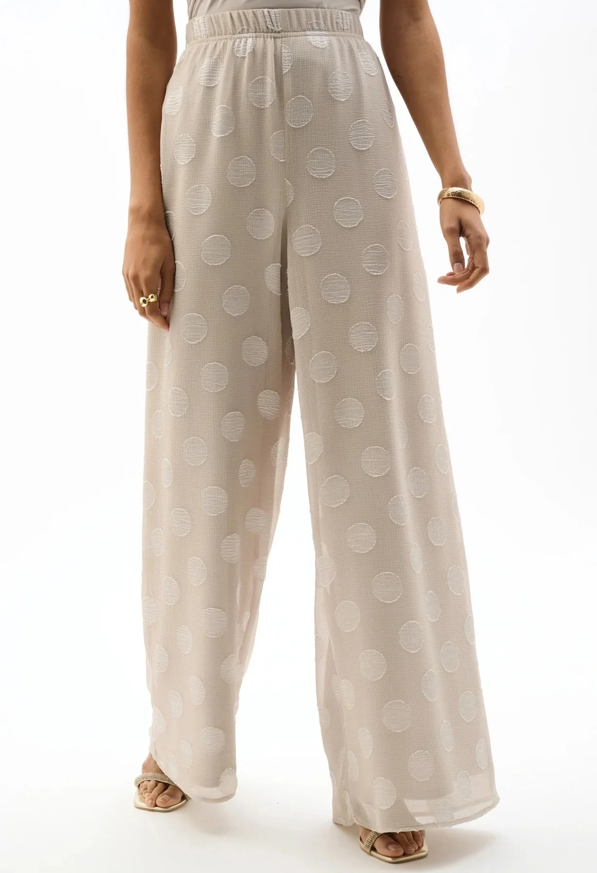 Chiffon Jacquard Dot Print Wide Trousers - Image 3