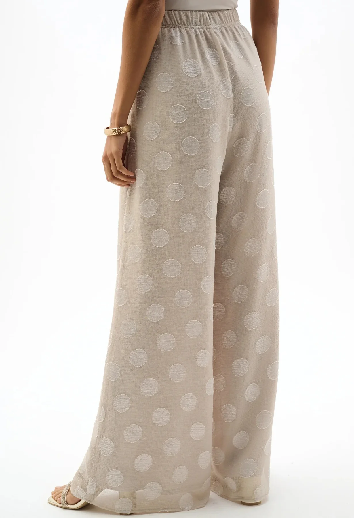 Chiffon Jacquard Dot Print Wide Trousers - Image 4