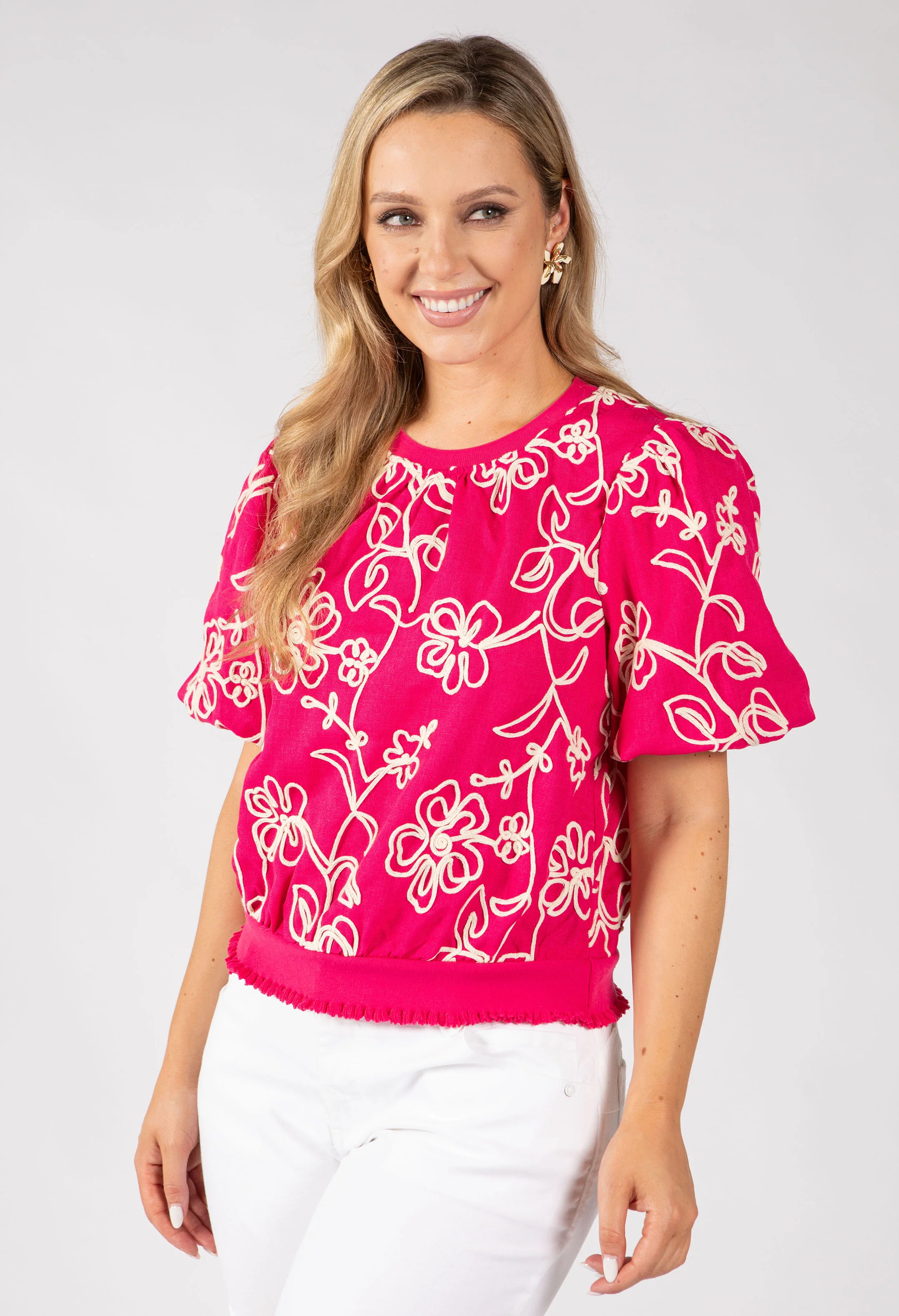 Contrast Floral Embroidered Top - Image 3