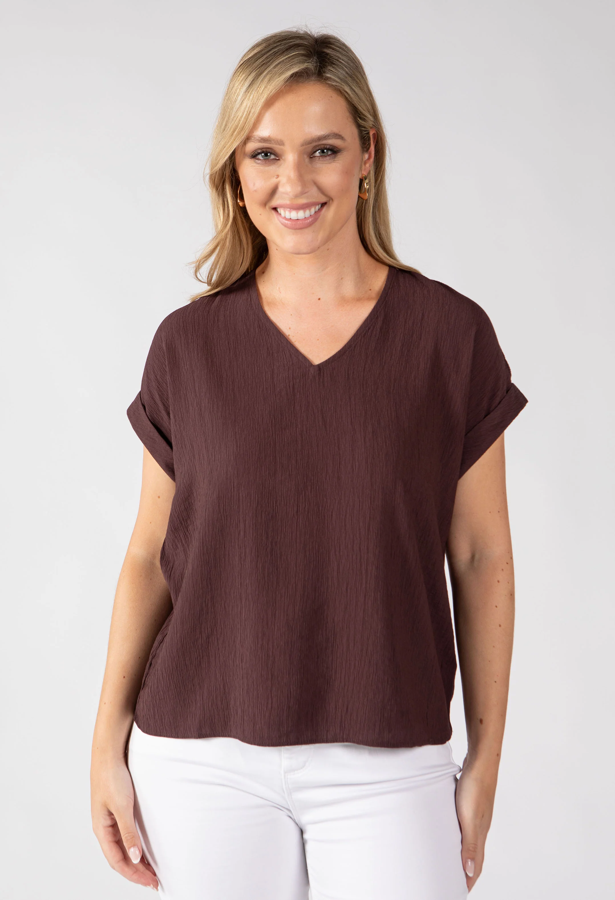 Crinkle Effect V-Neck Top
