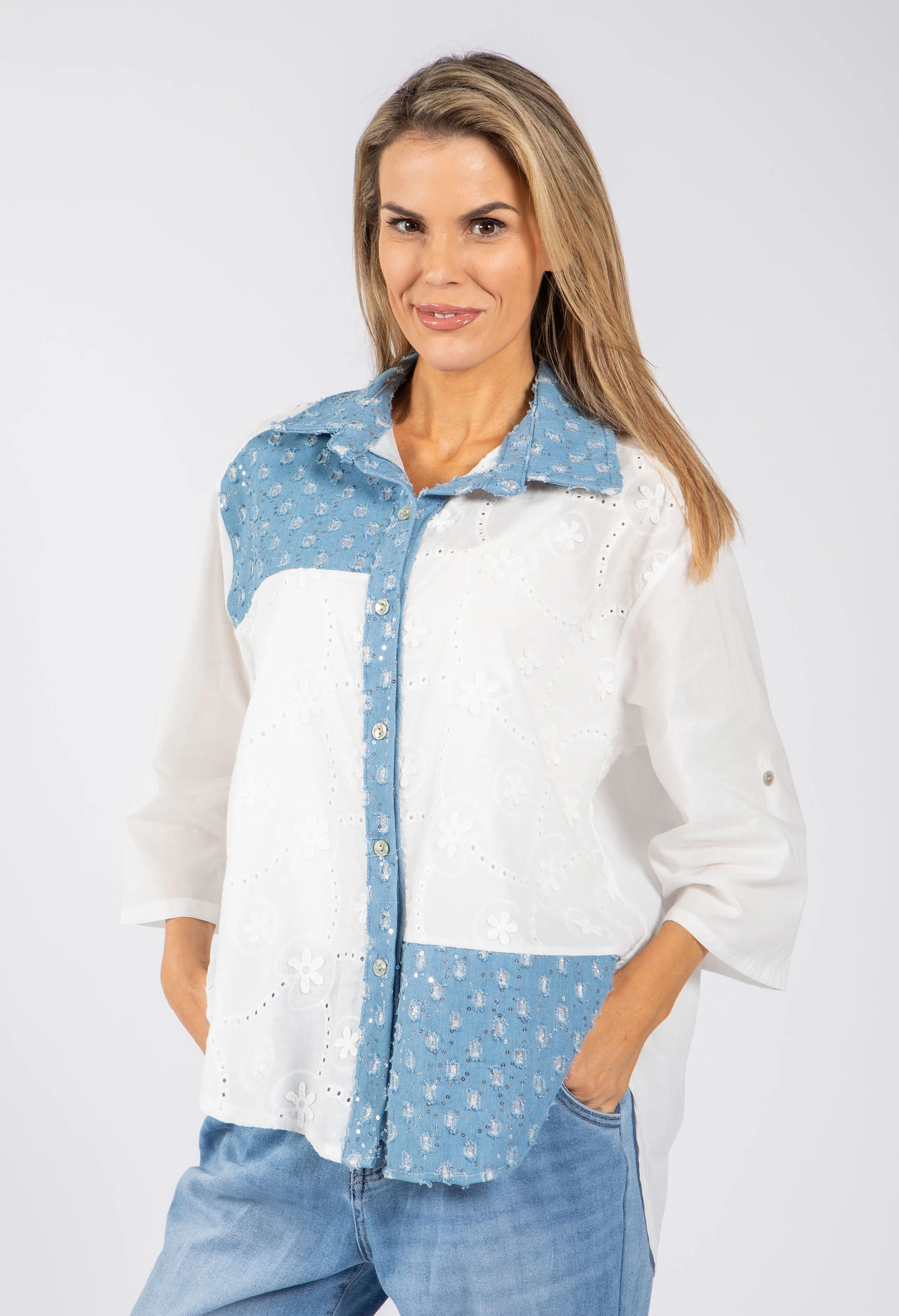 Denim Detail Floral Shirt - Image 4