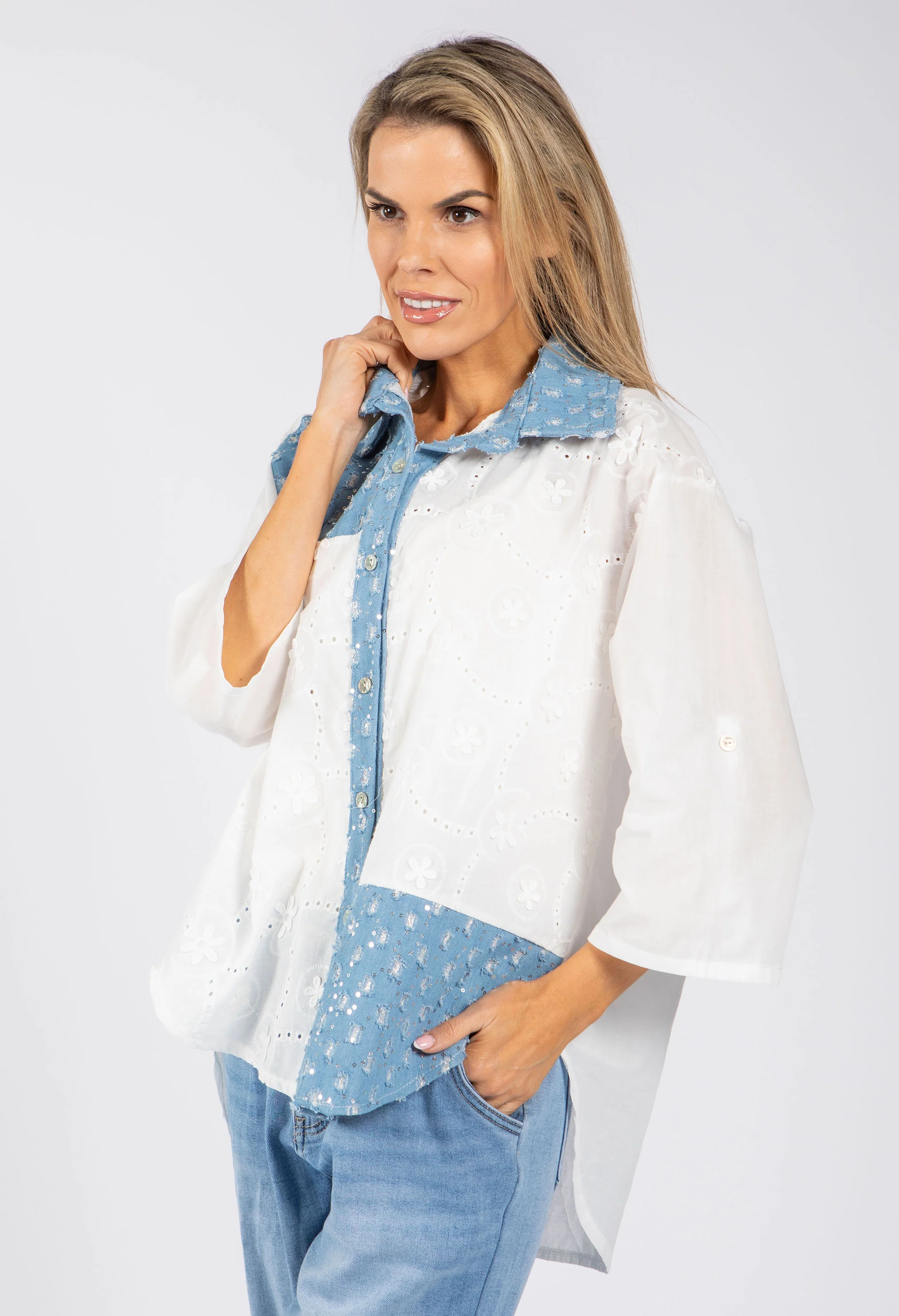 Denim Detail Floral Shirt - Image 7
