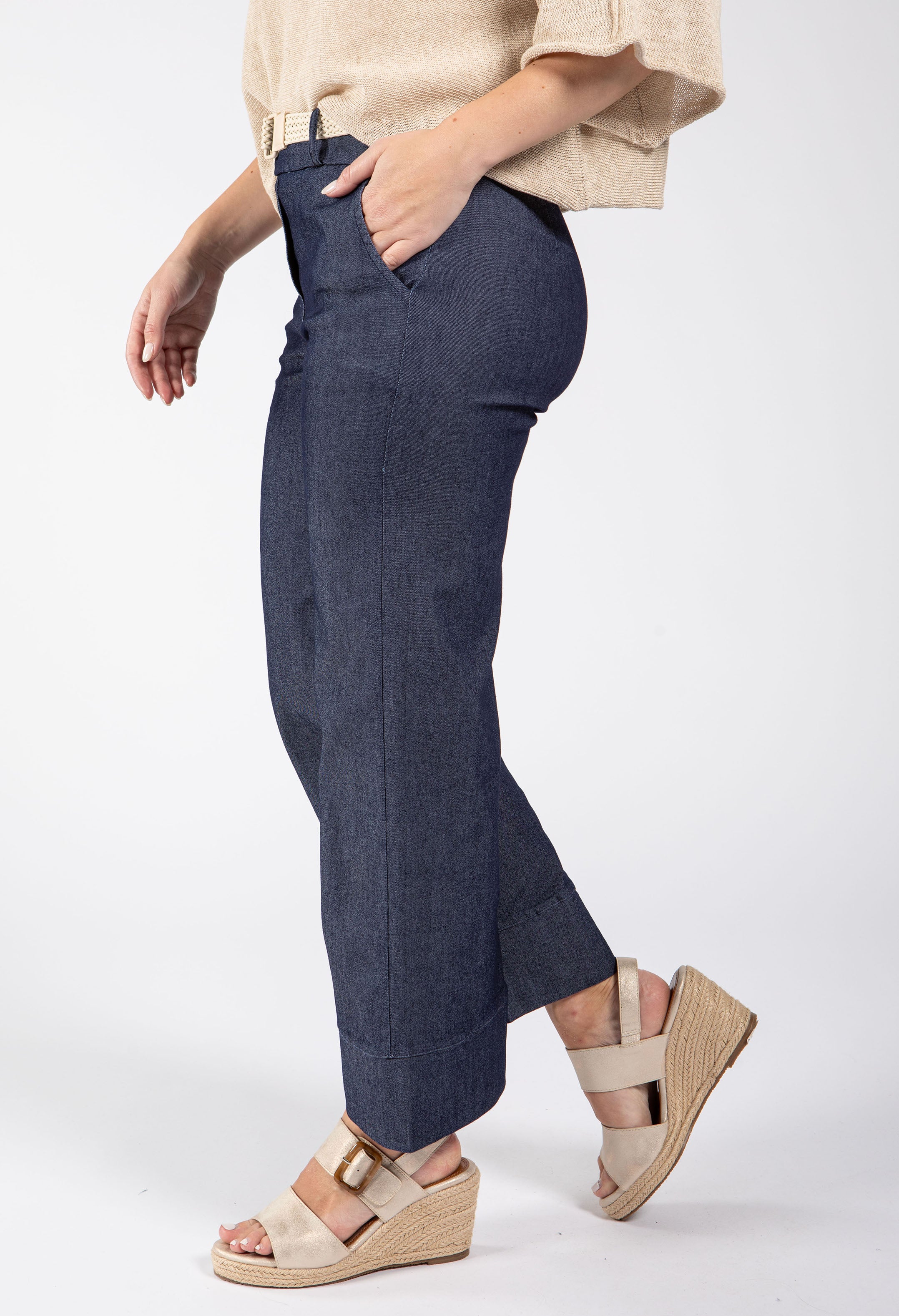 Denim Look Wide Leg Trousers - Image 3