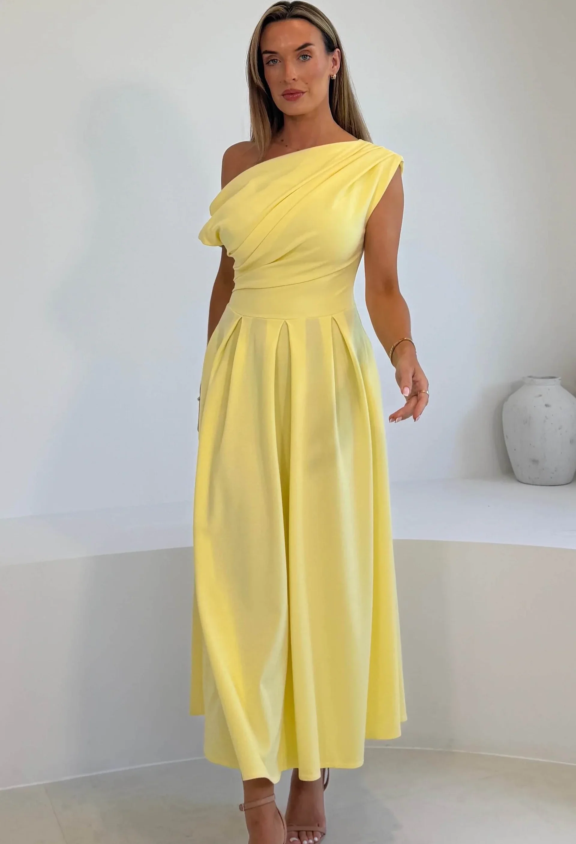 Dollie Asymmetric Neckline Skater Midi Dress - Image 2