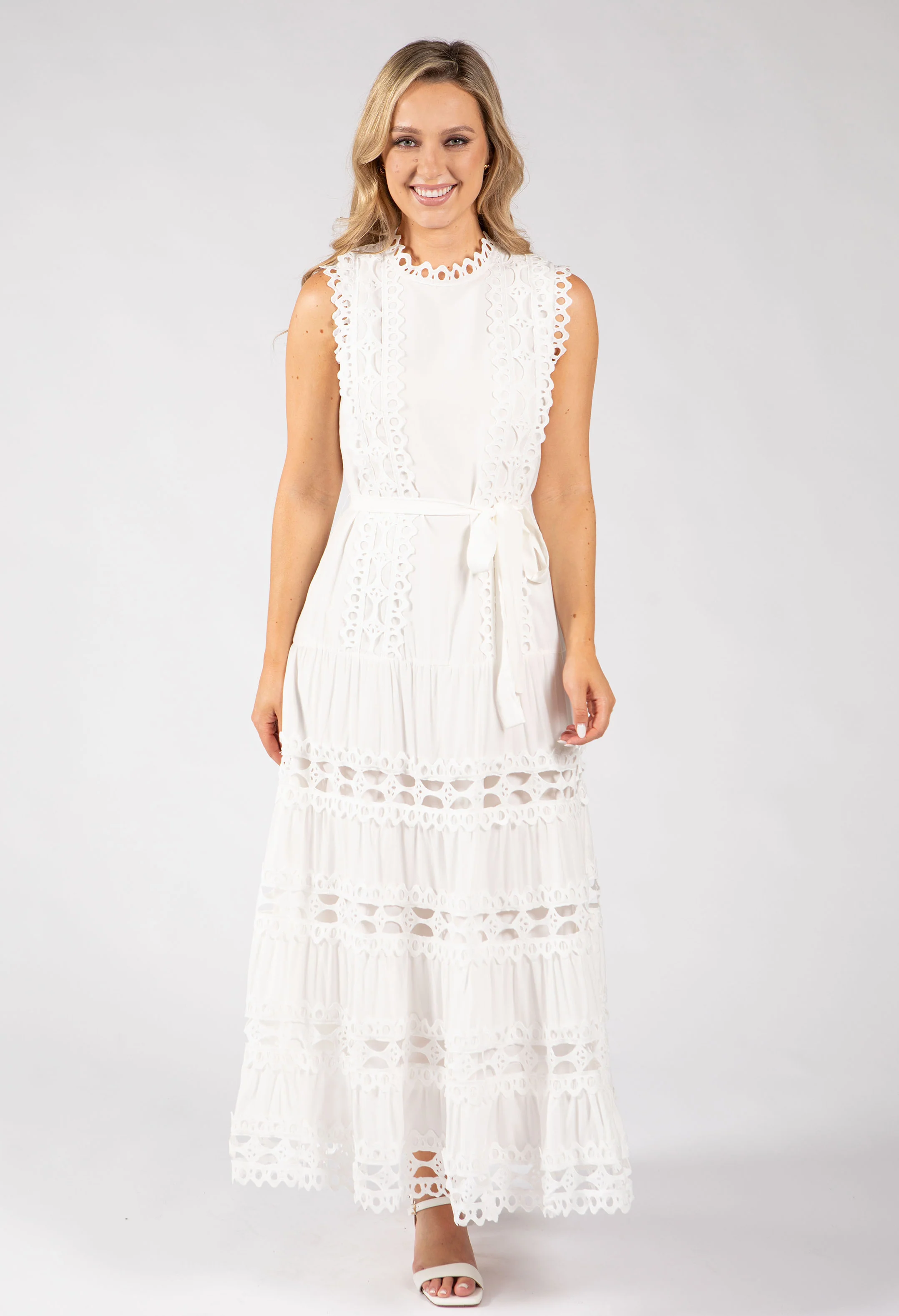 Embroidered Sleeveless Midi Dress