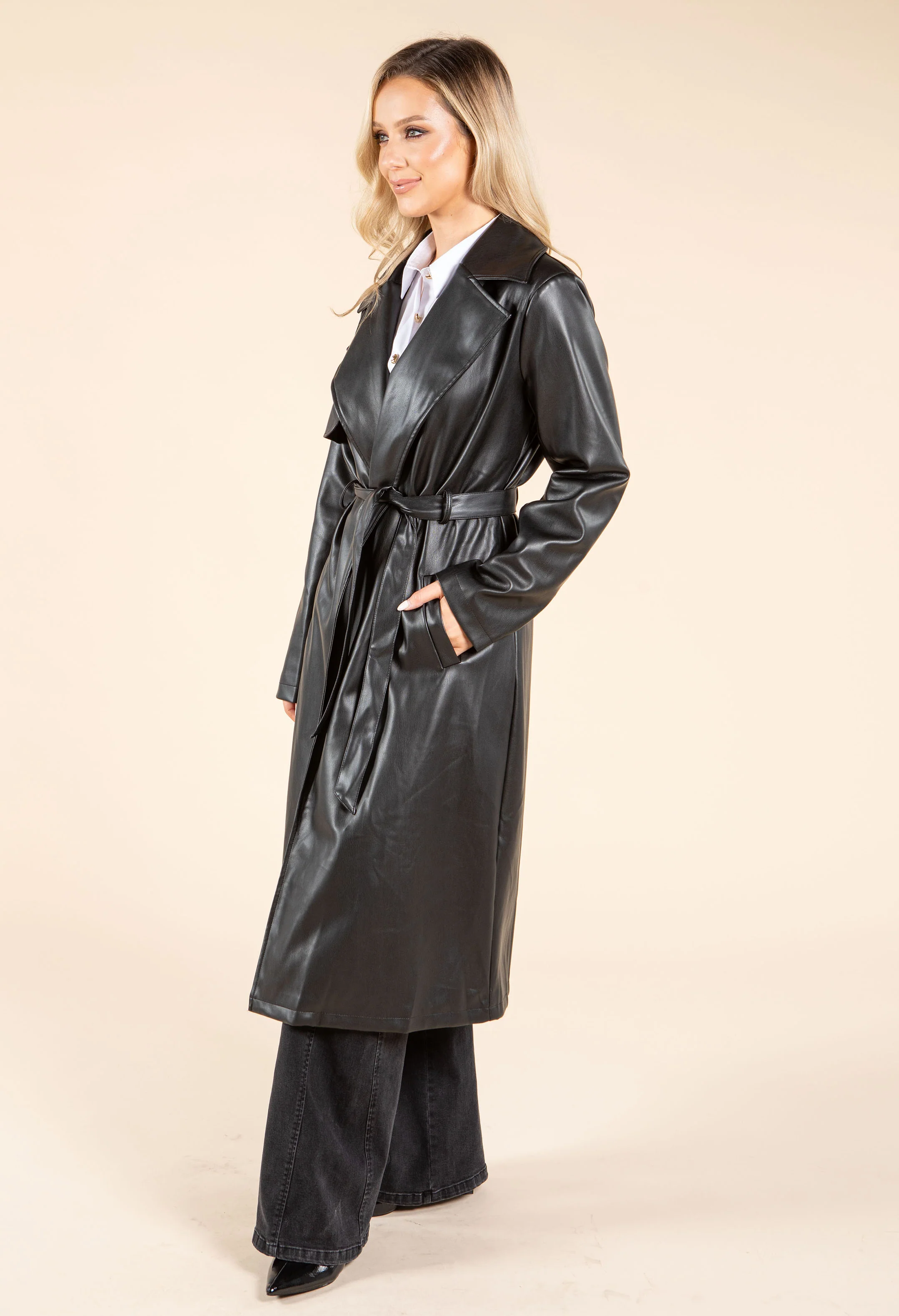 Faux Leather Trench Coat - Image 4