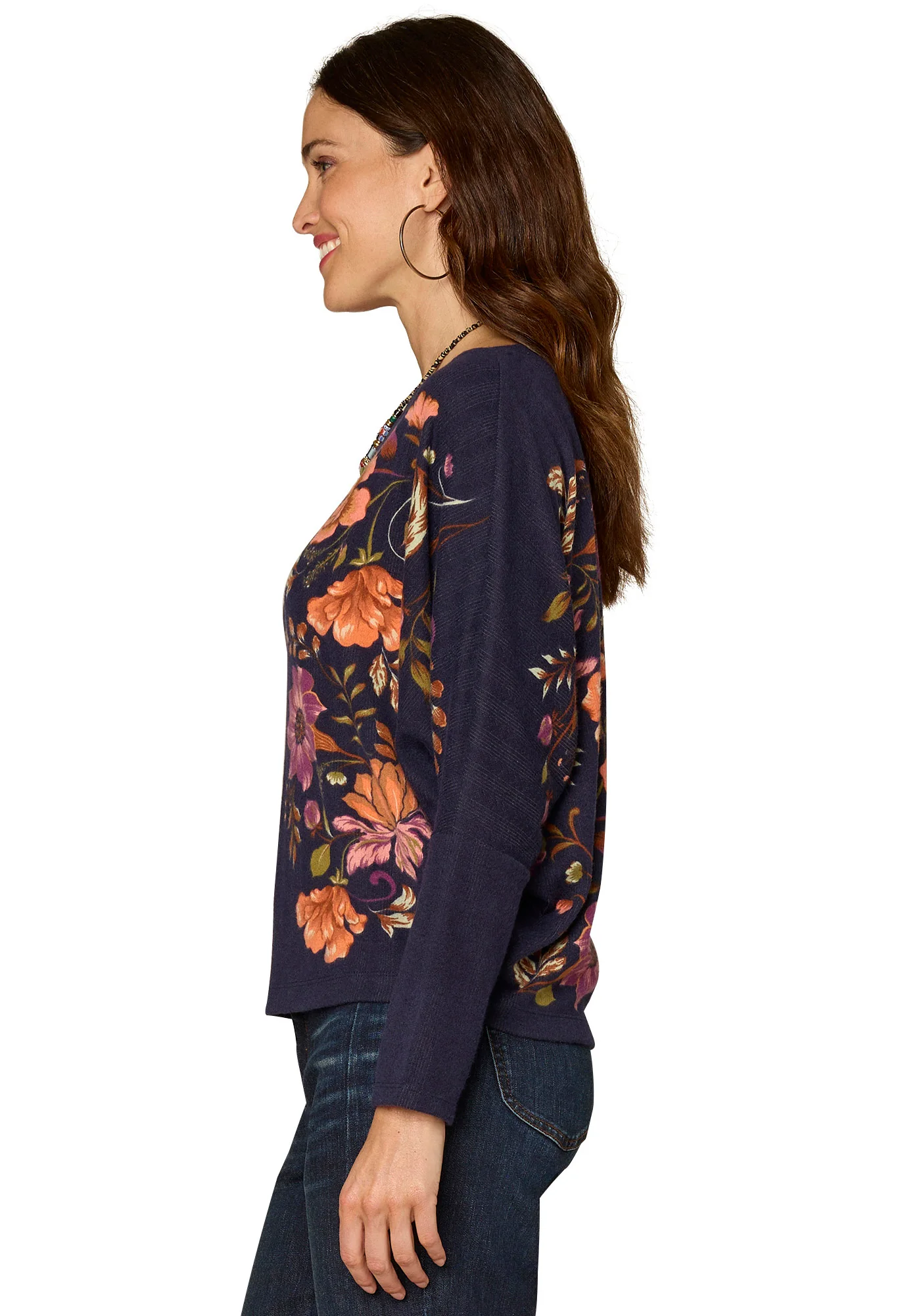 Floral Batwing Sleeve Knit Top - Image 2