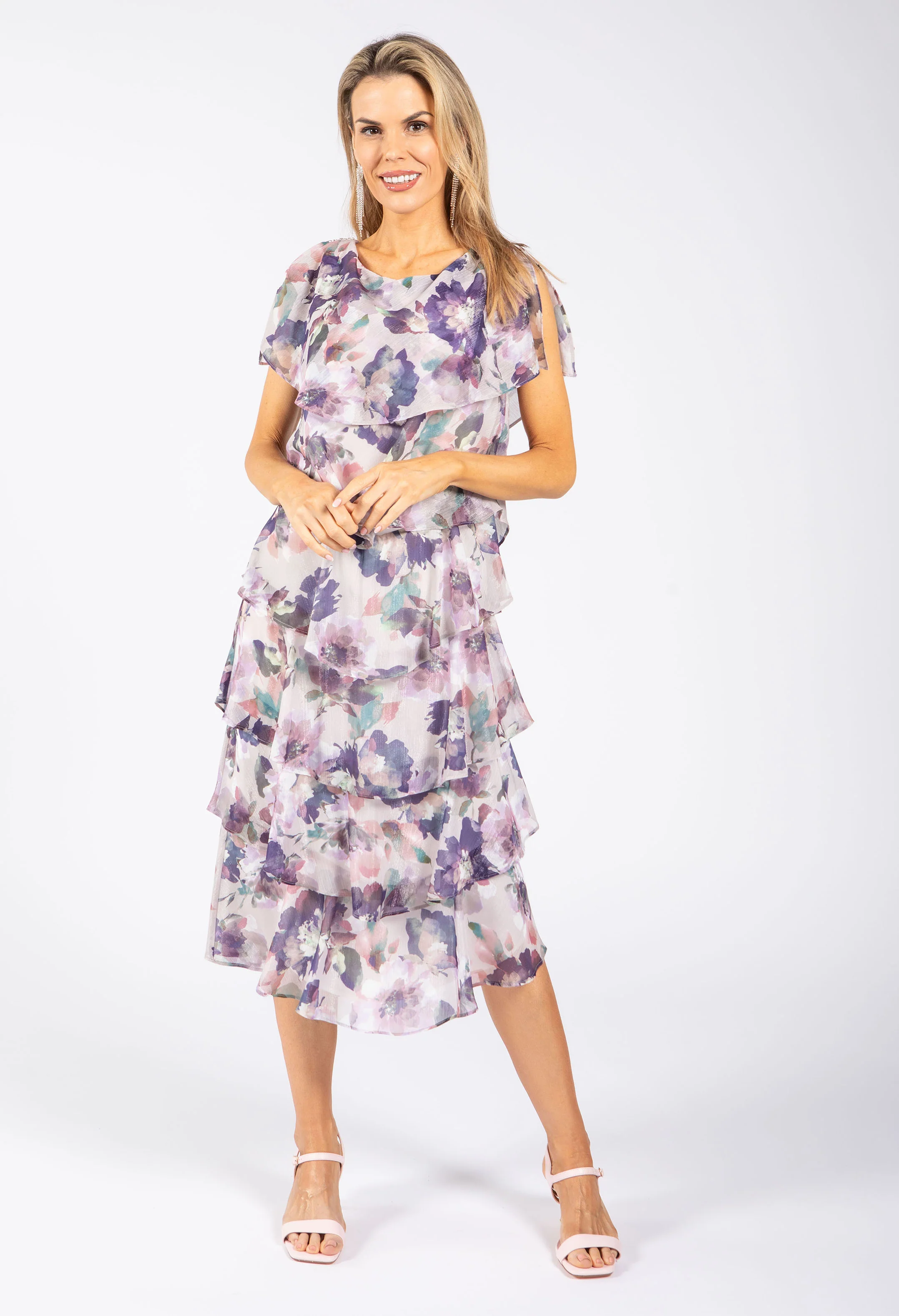 Floral Chiffon Midi Dress - Image 3