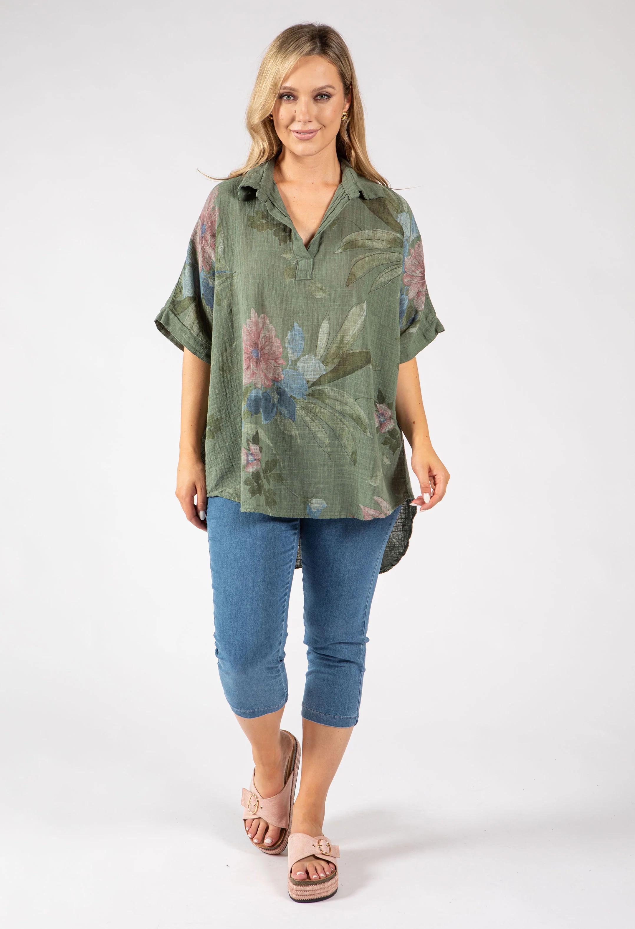 Floral Linen Look Blouse - Image 10