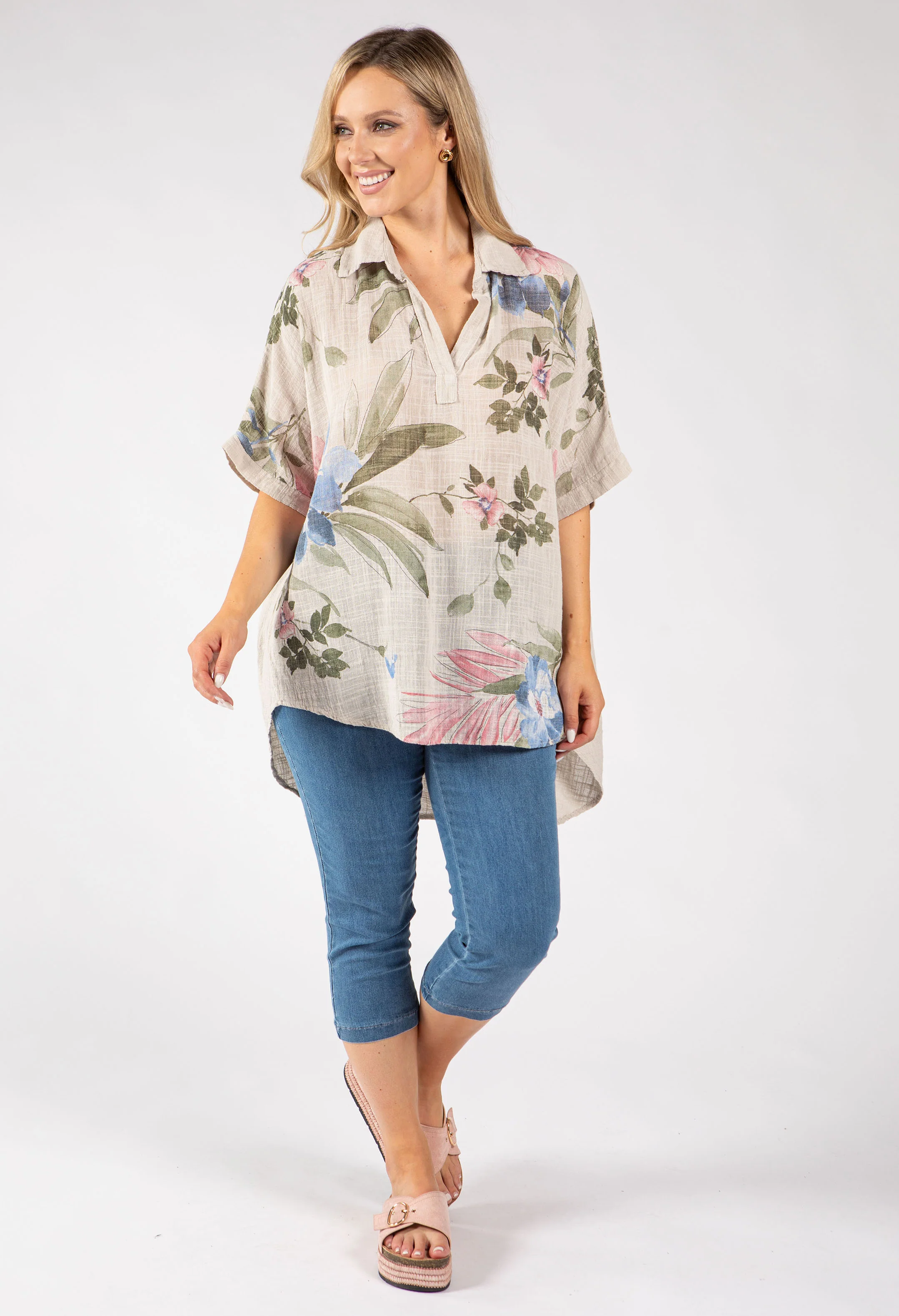 Floral Linen Look Blouse - Image 7