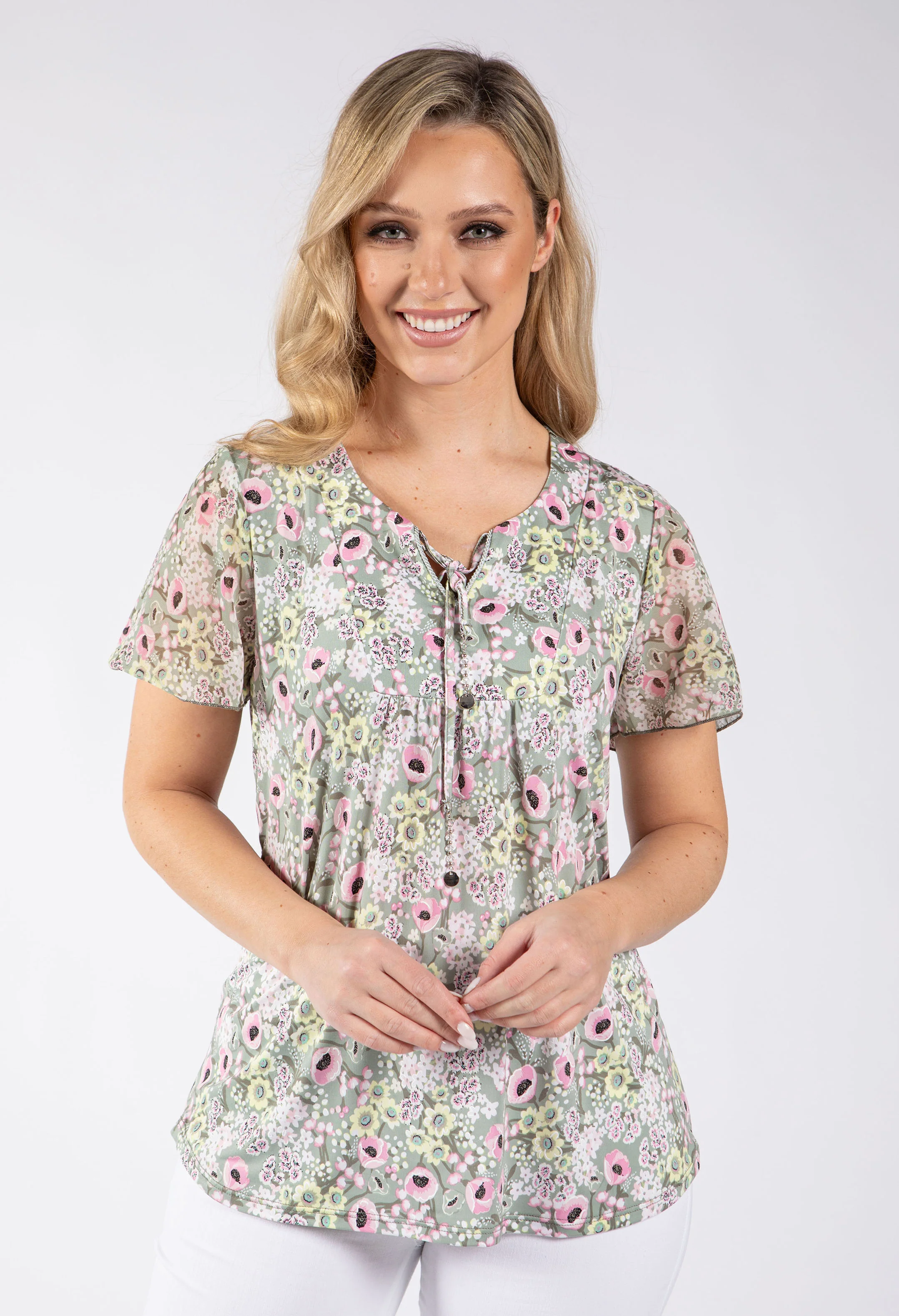 Floral Print Angel Sleeve Top - Image 2