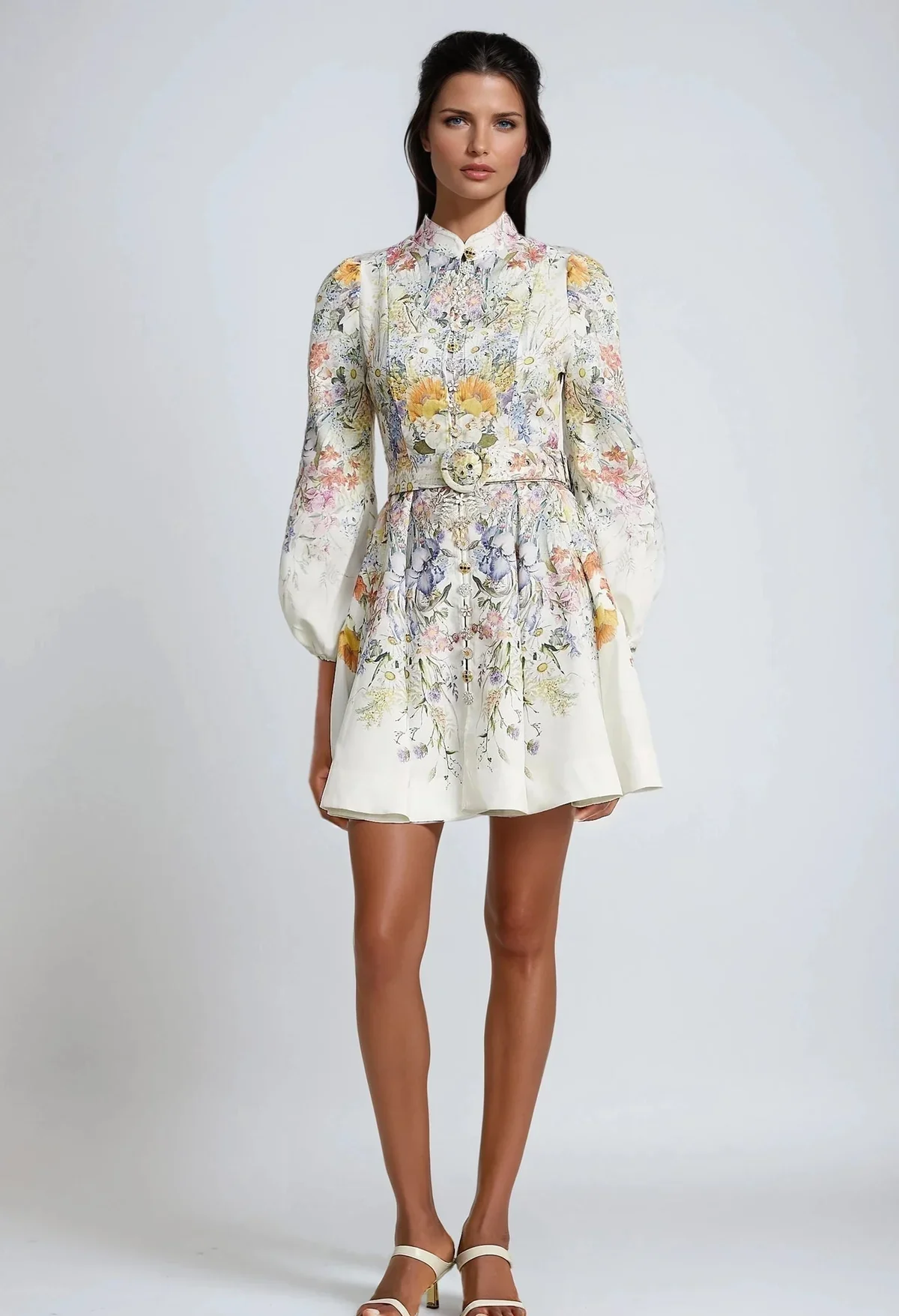 Floral Print Belted Short Dress - Image 3