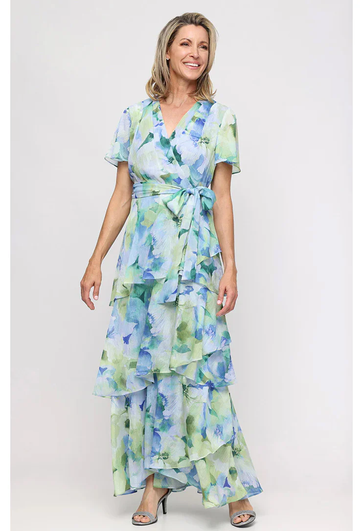Floral Print Wrap Chiffon Dress - Image 3