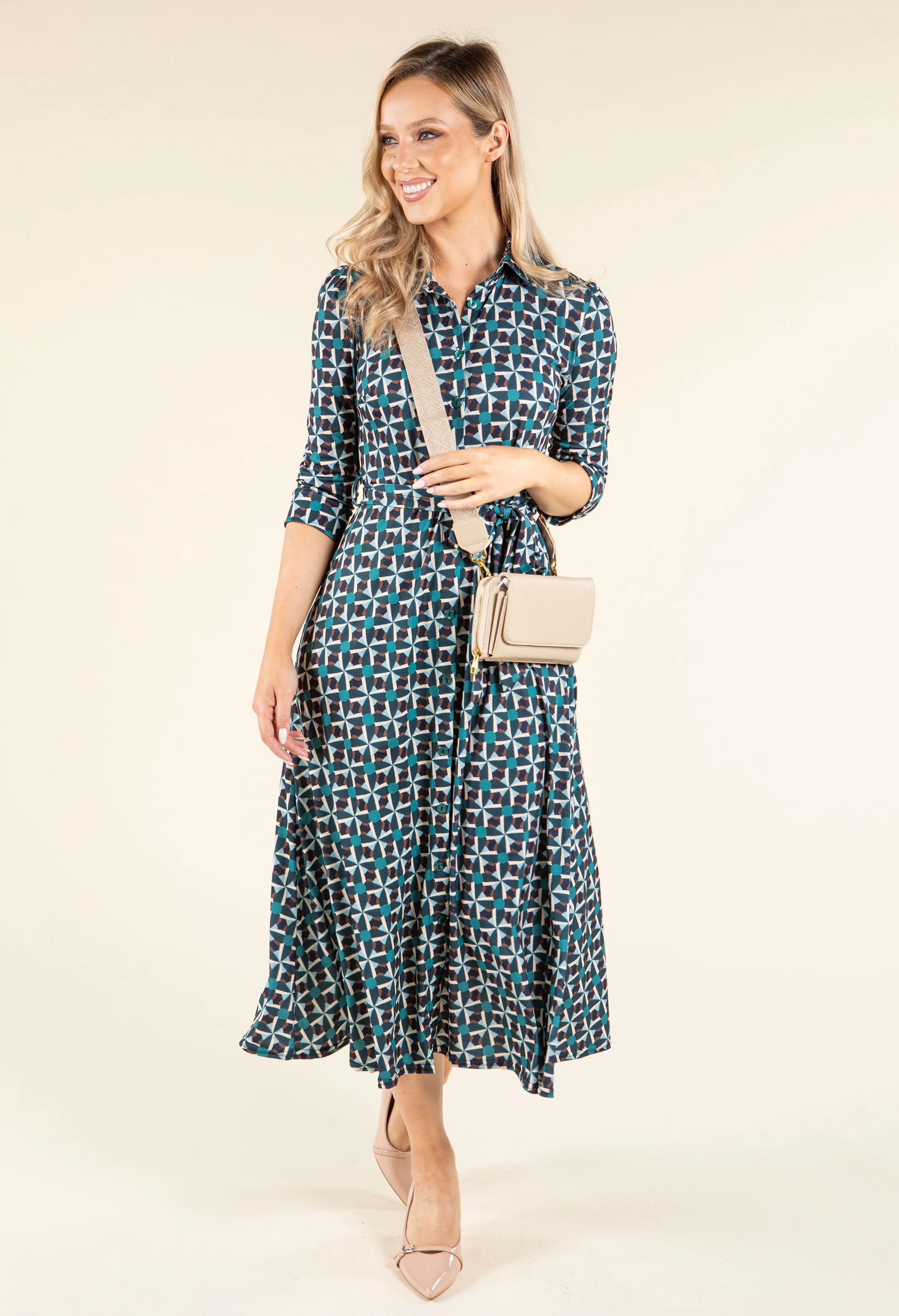 Geometric Print Shirt Dress