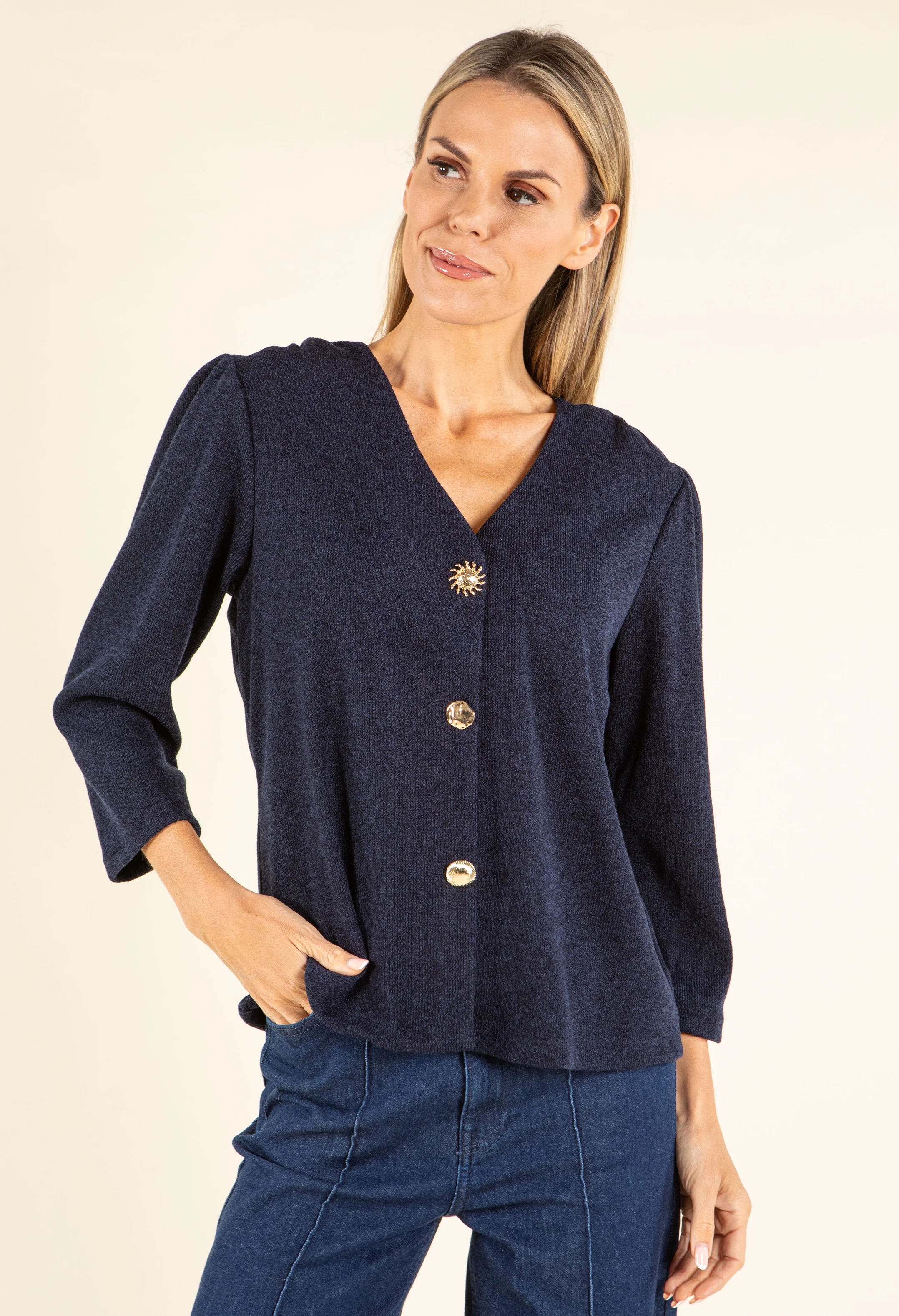 Gold Button Knit Cardigan - Image 2