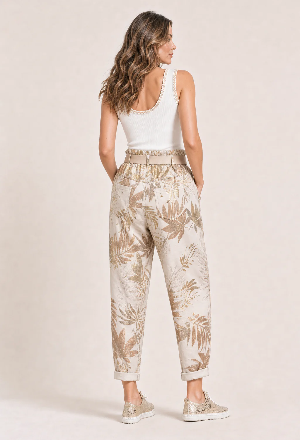 Gold Foil Belted Joggers - Image 9