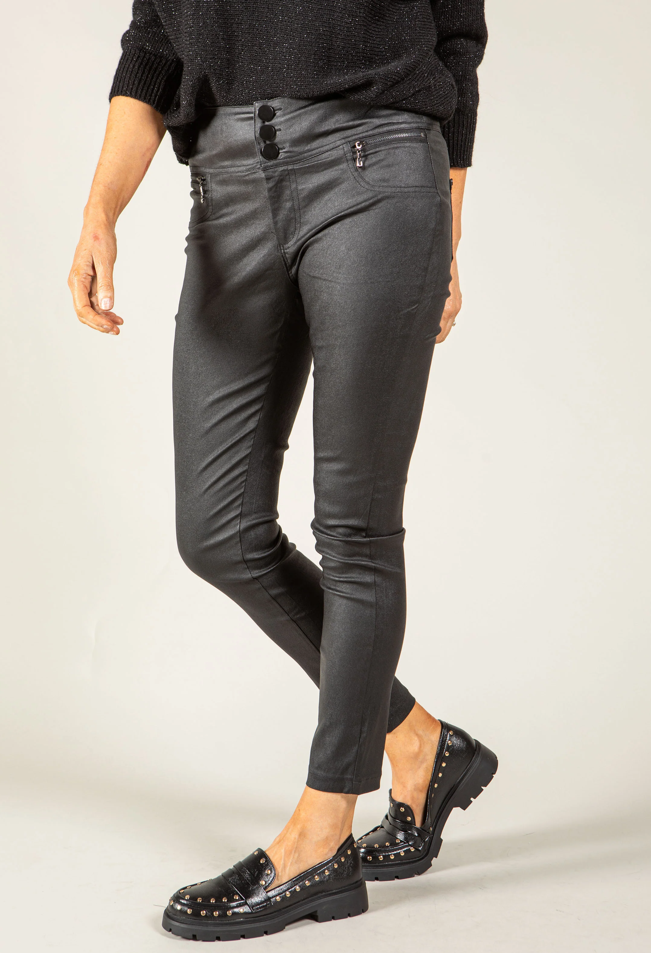 High Waisted Coated Trousers - Image 3