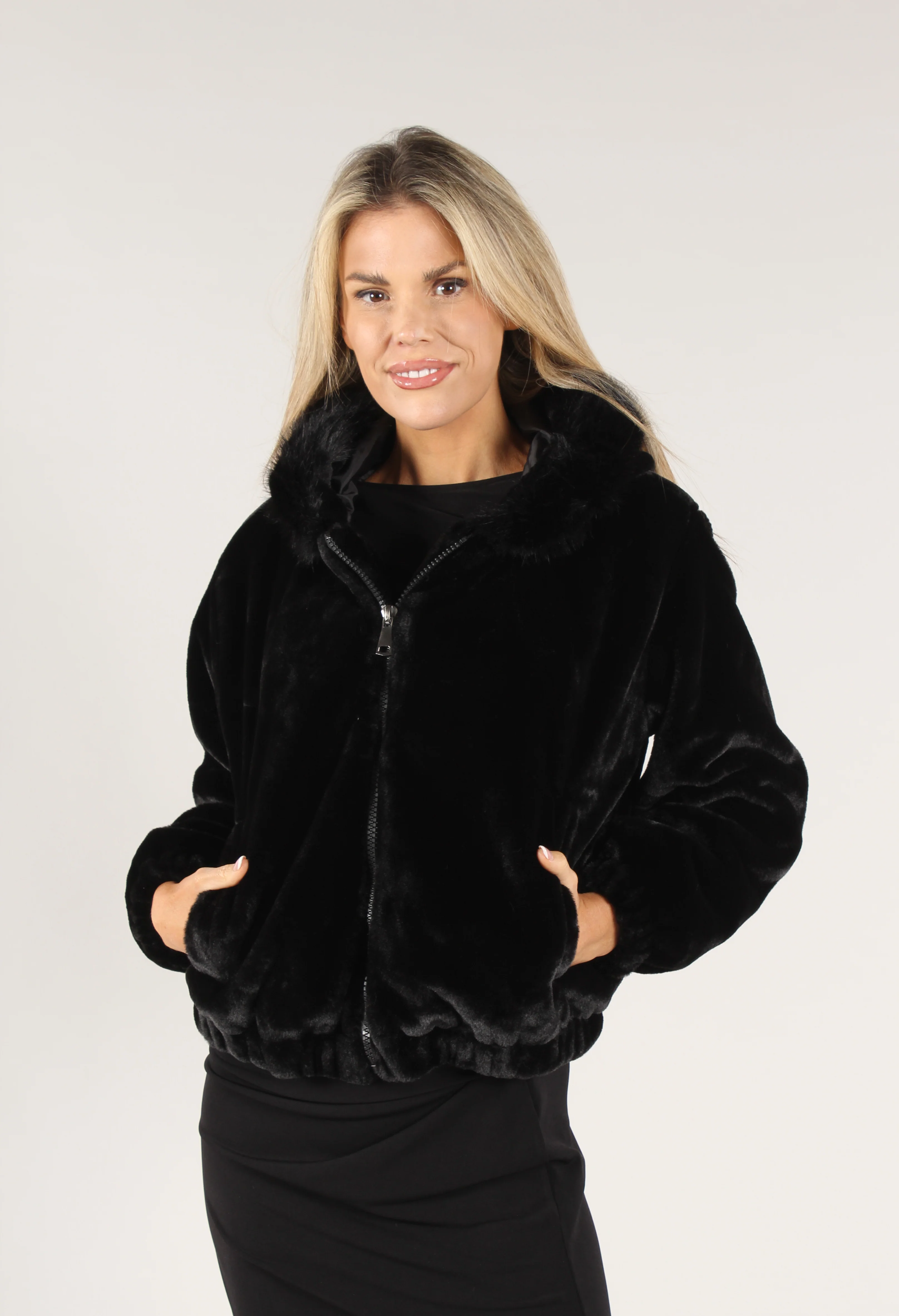 Hooded Faux Fur Coat - Image 9