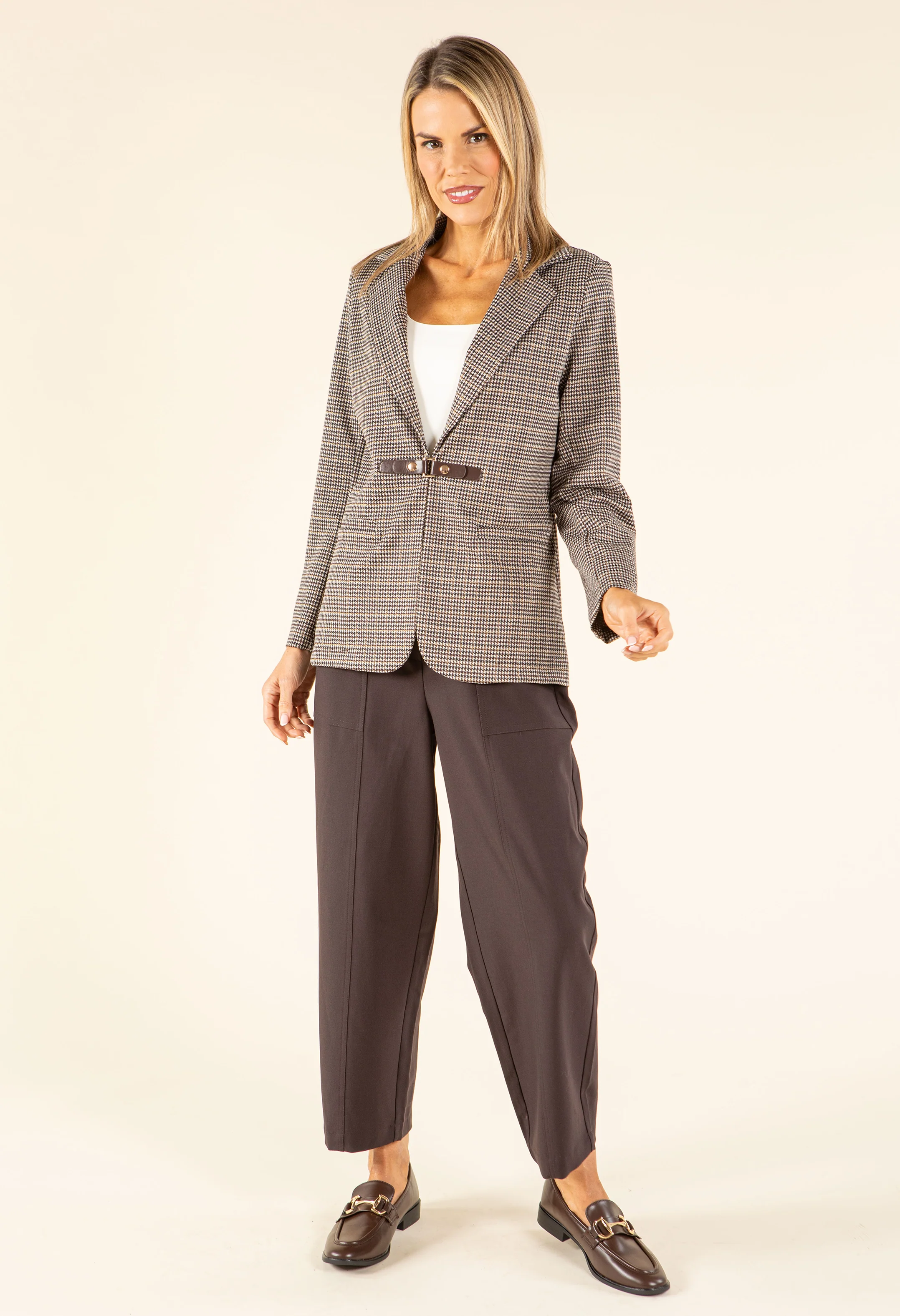 Houndstooth Buckle Detail Blazer - Image 6