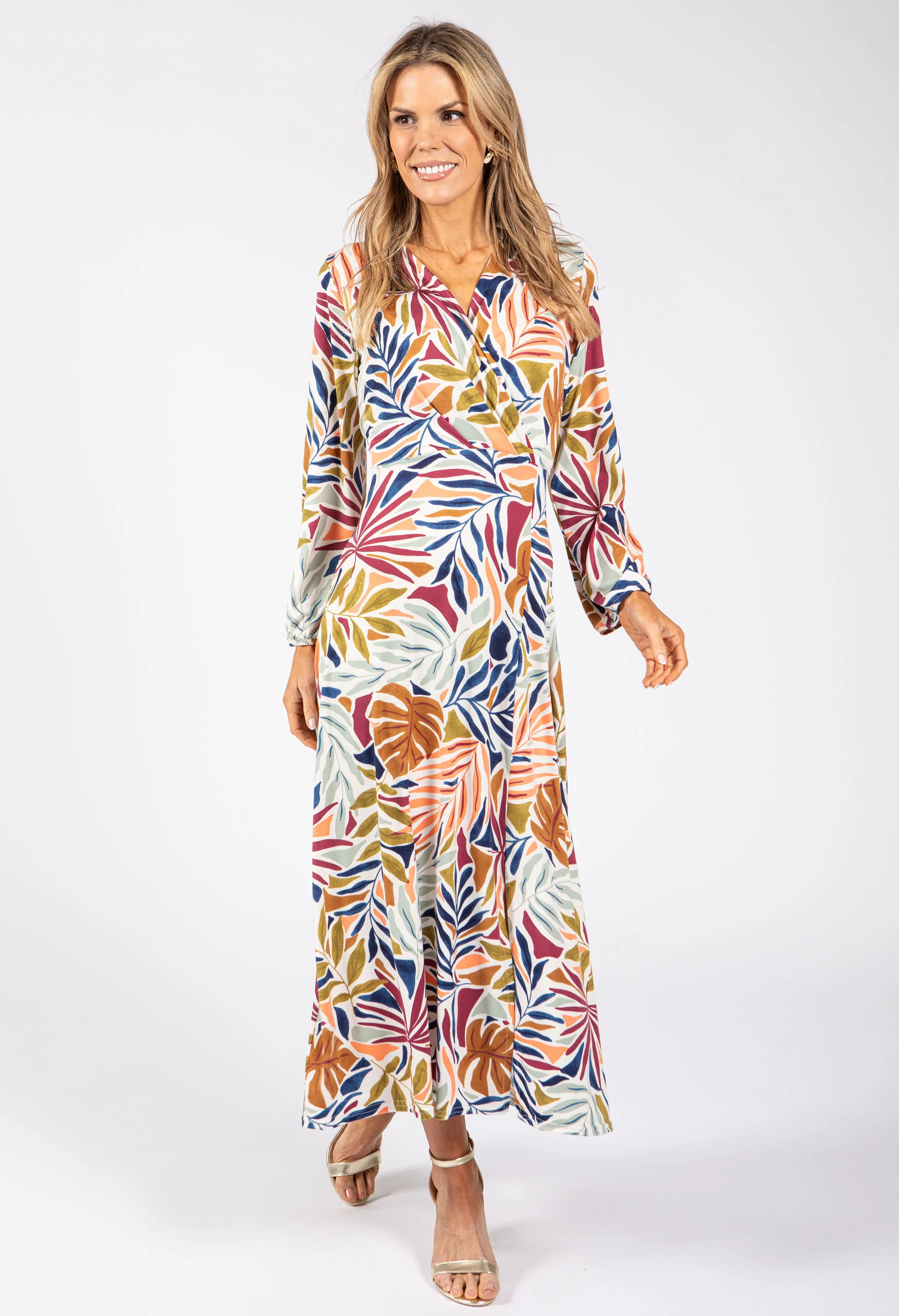 Leaf Print Wrap Midi Dress - Image 3