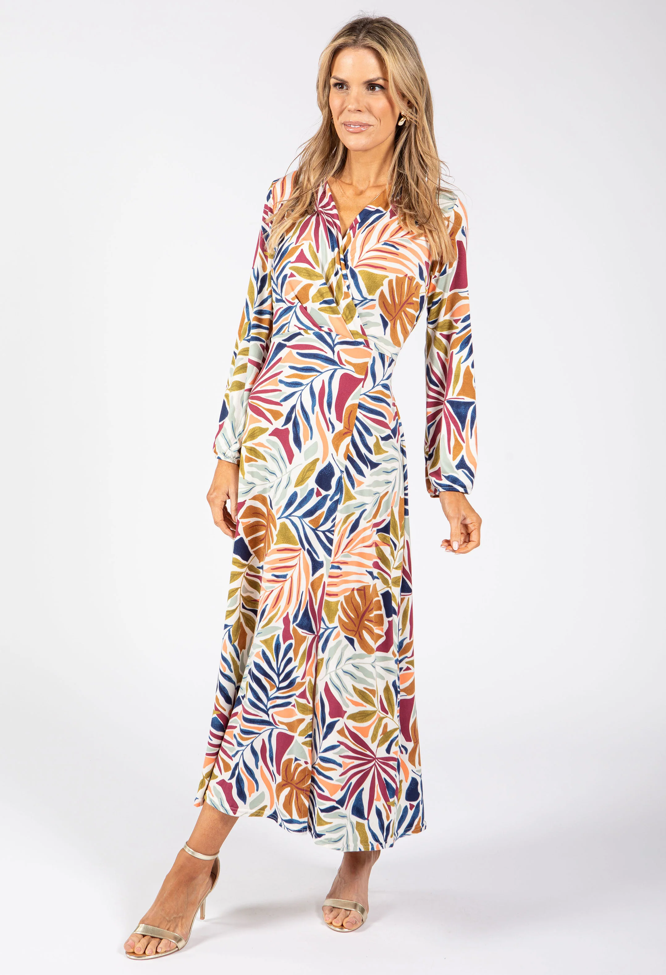 Leaf Print Wrap Midi Dress - Image 4