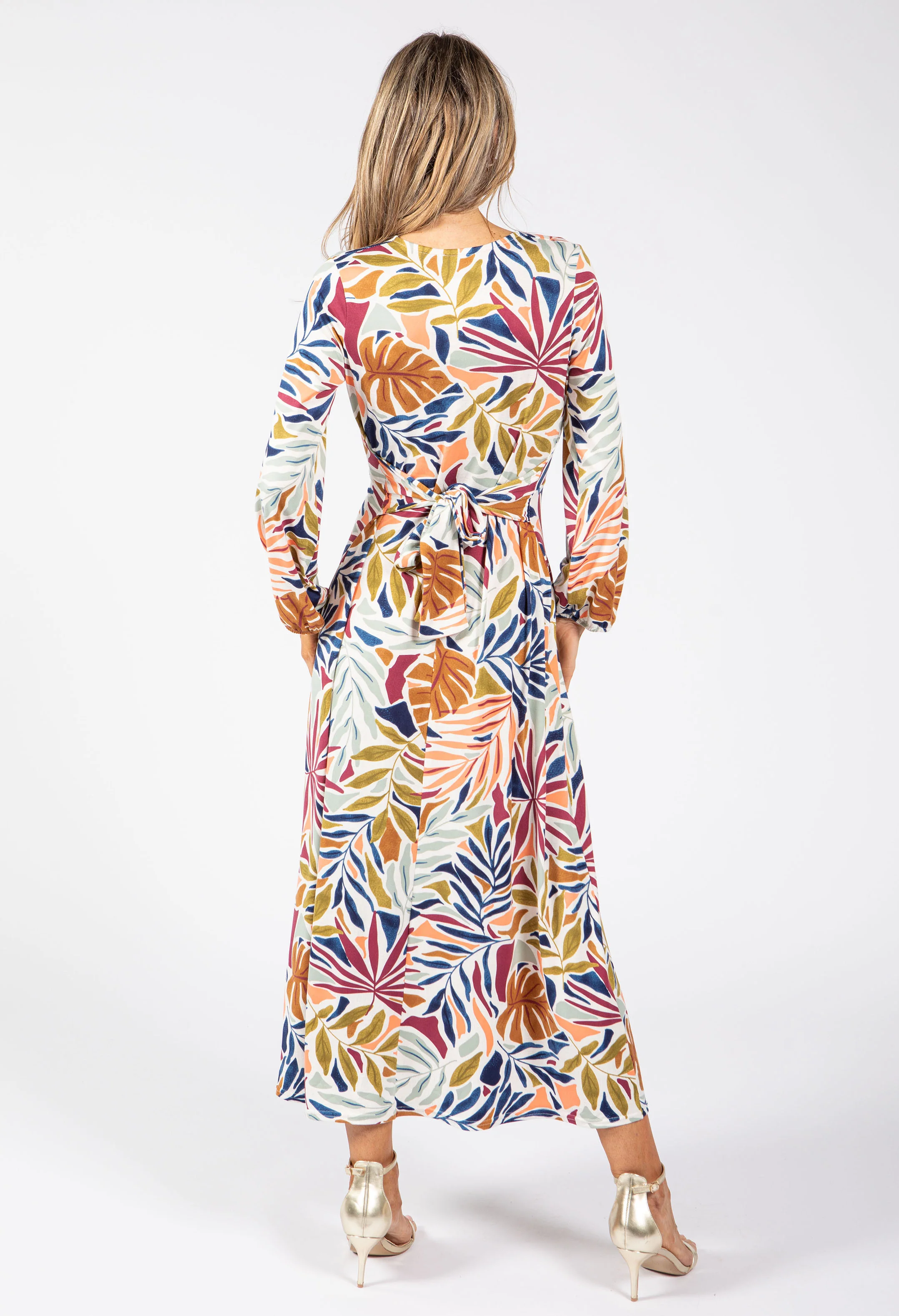 Leaf Print Wrap Midi Dress - Image 5