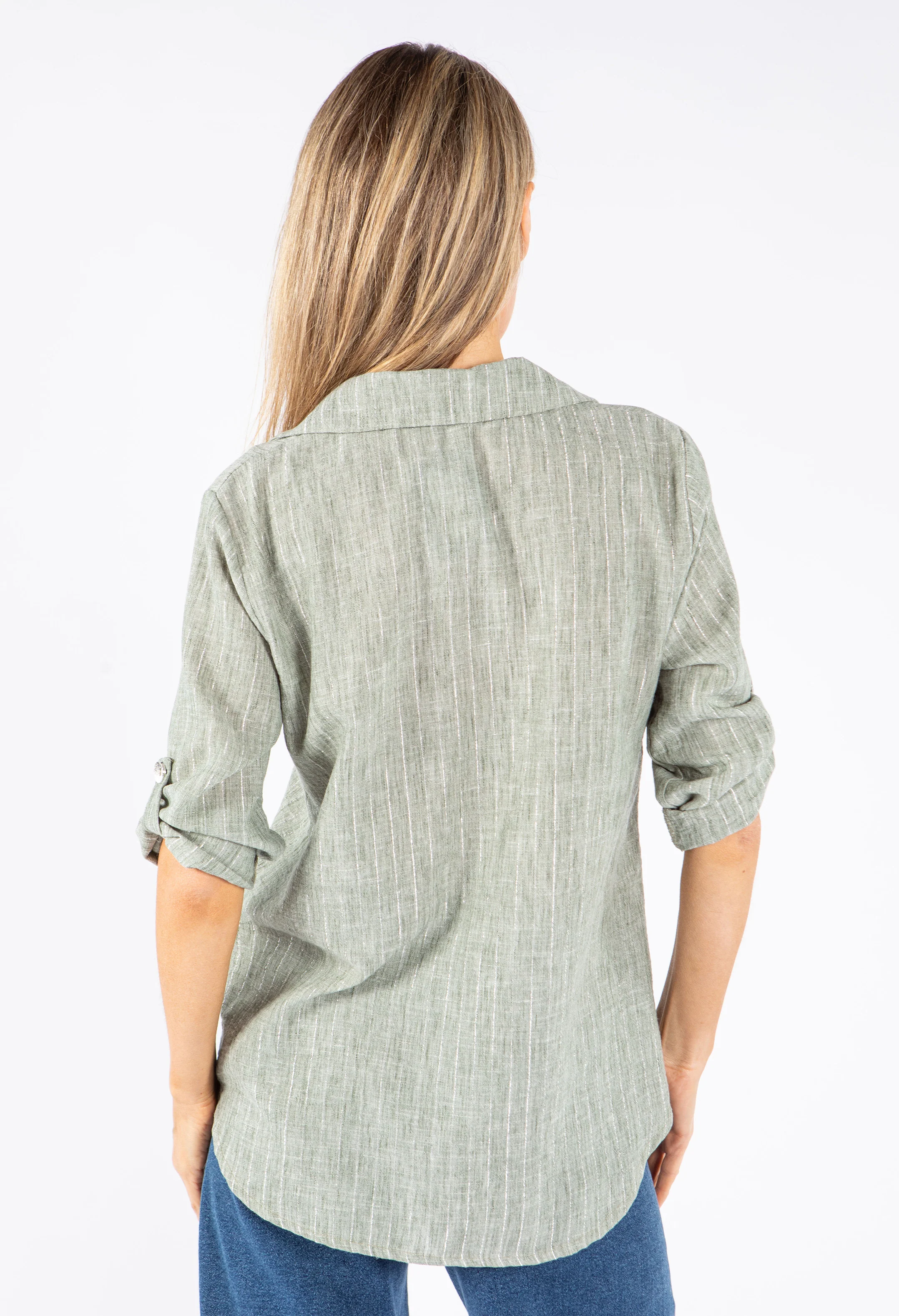 Lurex Pinstripe V Neck Shirt - Image 9