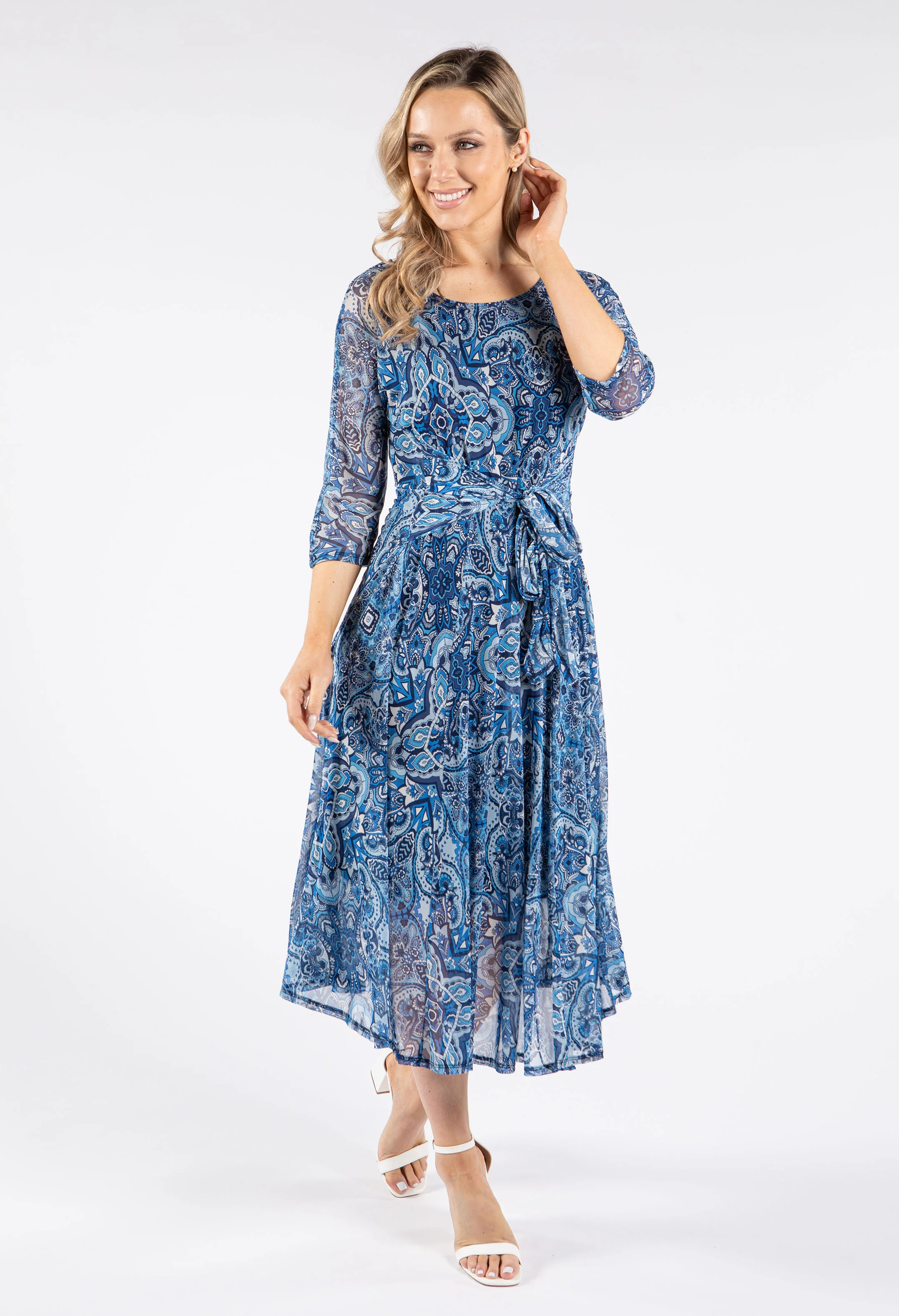 Mesh Midi Tie Waist Dress - Image 2