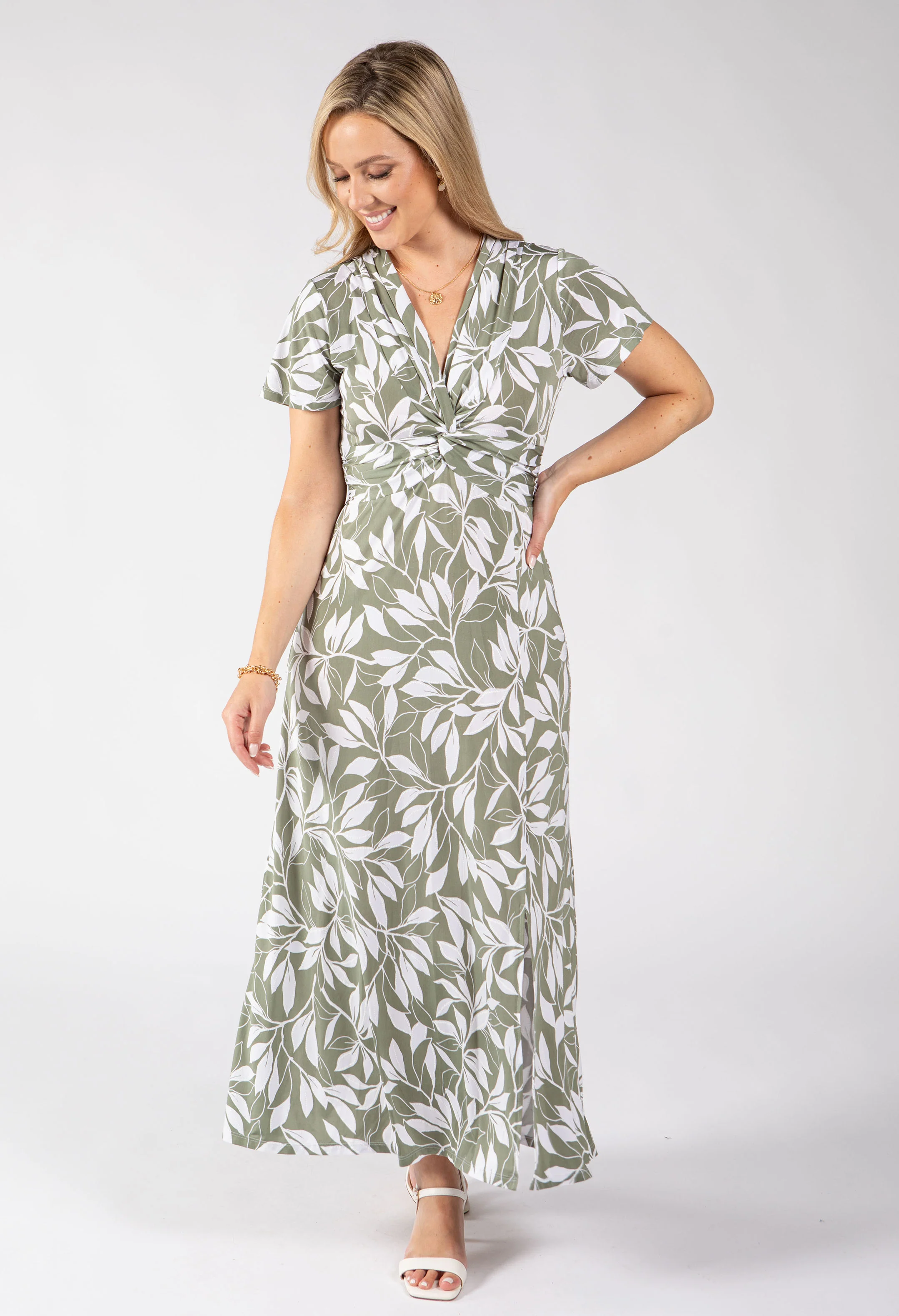 Mosaic Leaf Print Midi Dress - Image 3