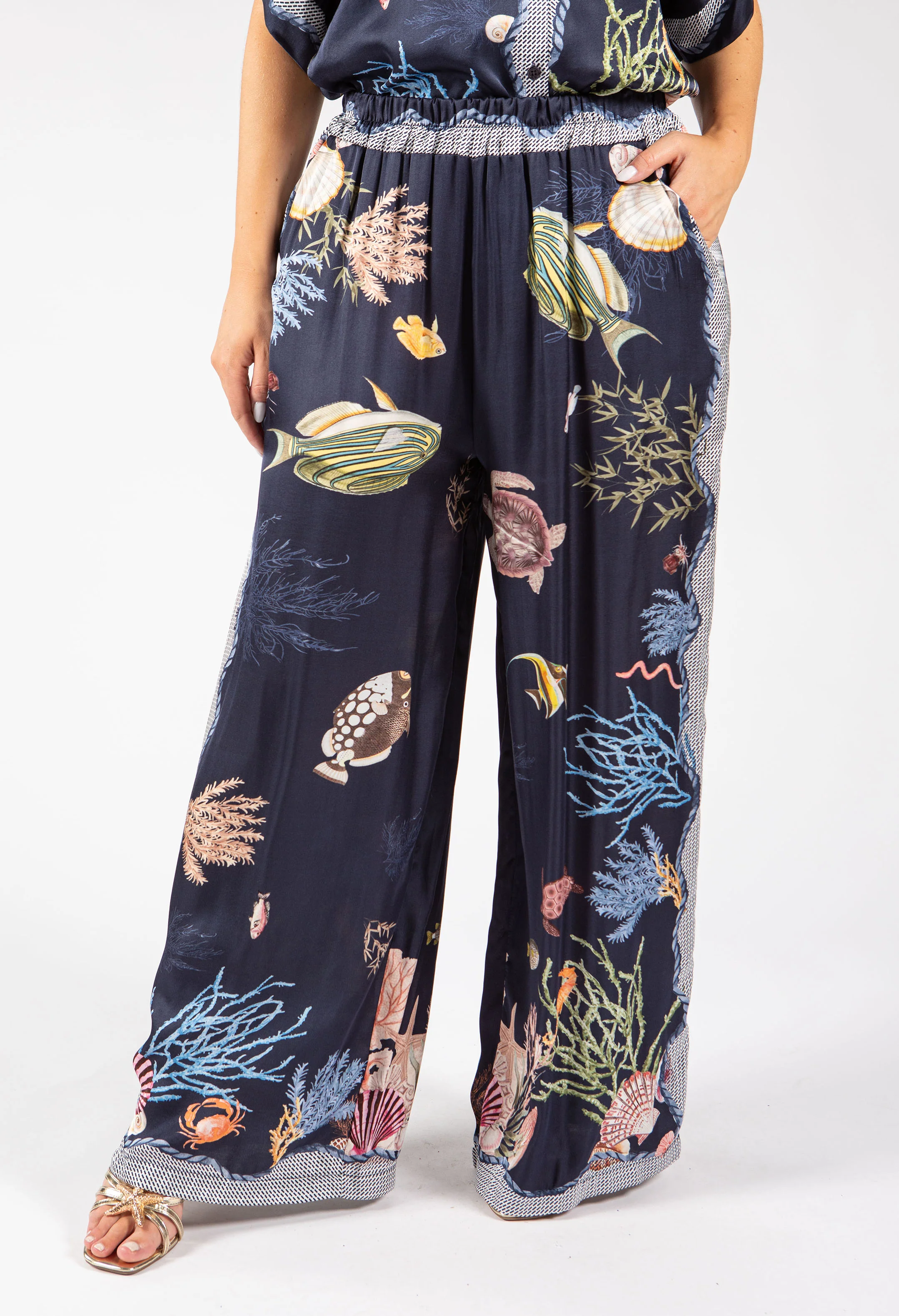 Ocean Print Wide Leg Trousers - Image 3