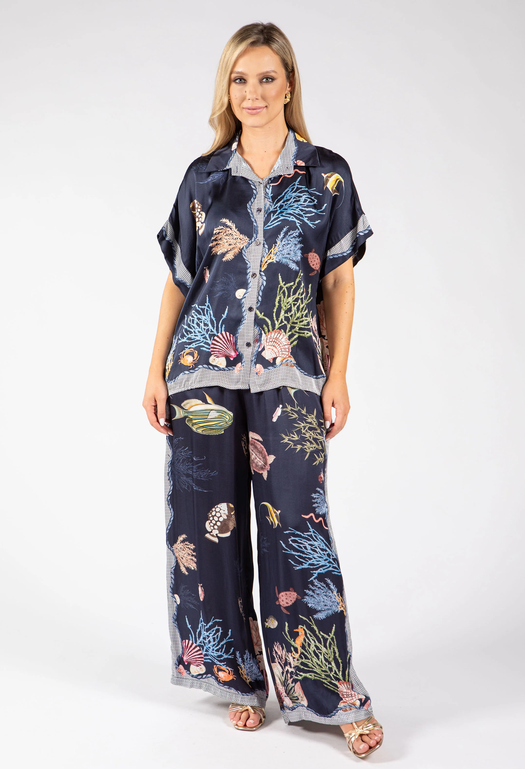Ocean Print Wide Leg Trousers - Image 6