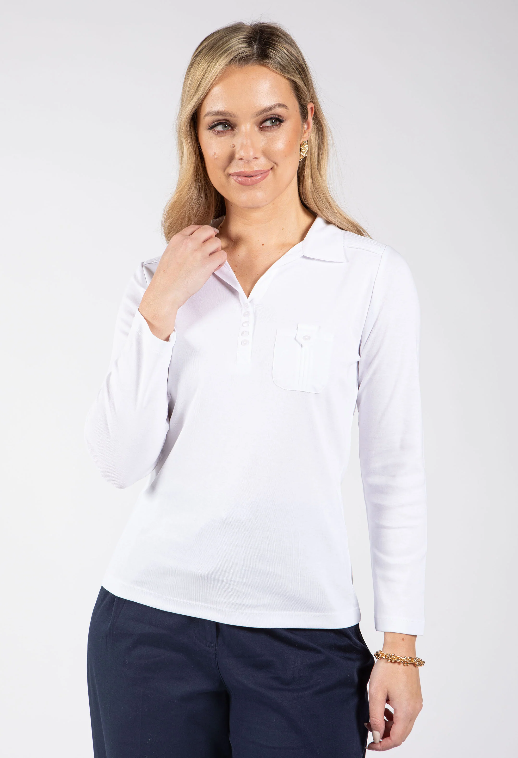 Pleated Shoulder Polo Top