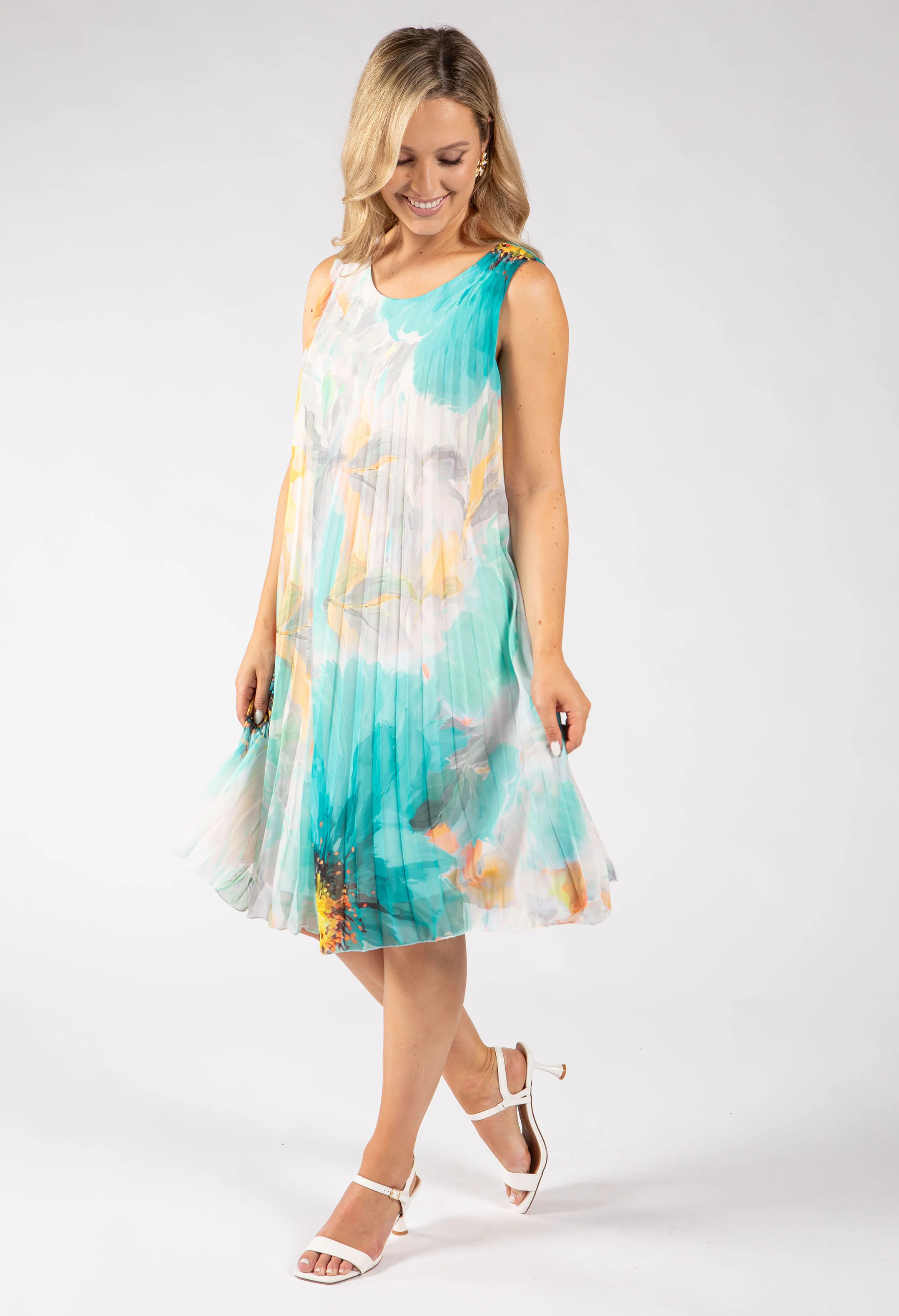 Plisse Pleated Floral Short Dress - Image 13