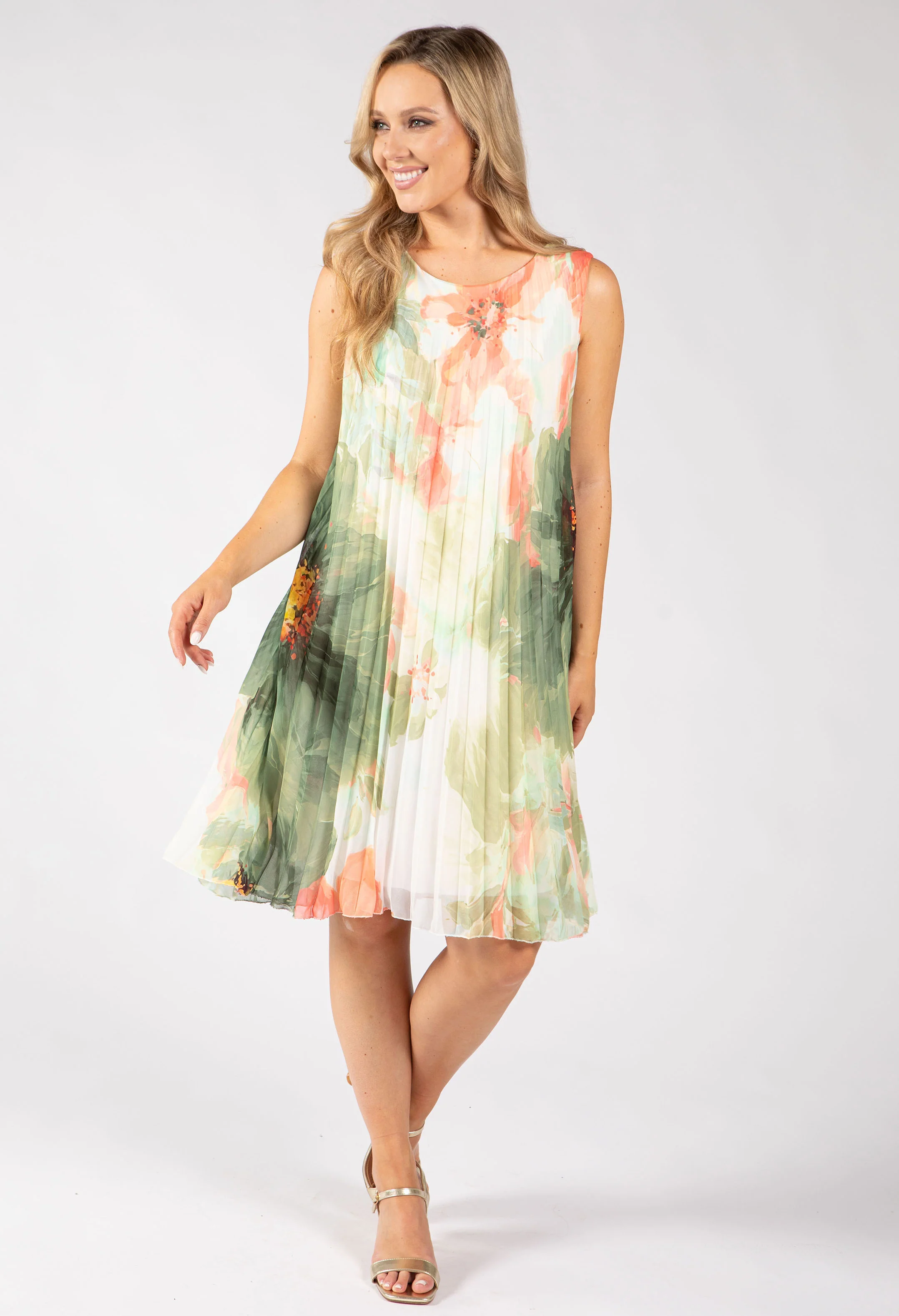 Plisse Pleated Floral Short Dress - Image 20