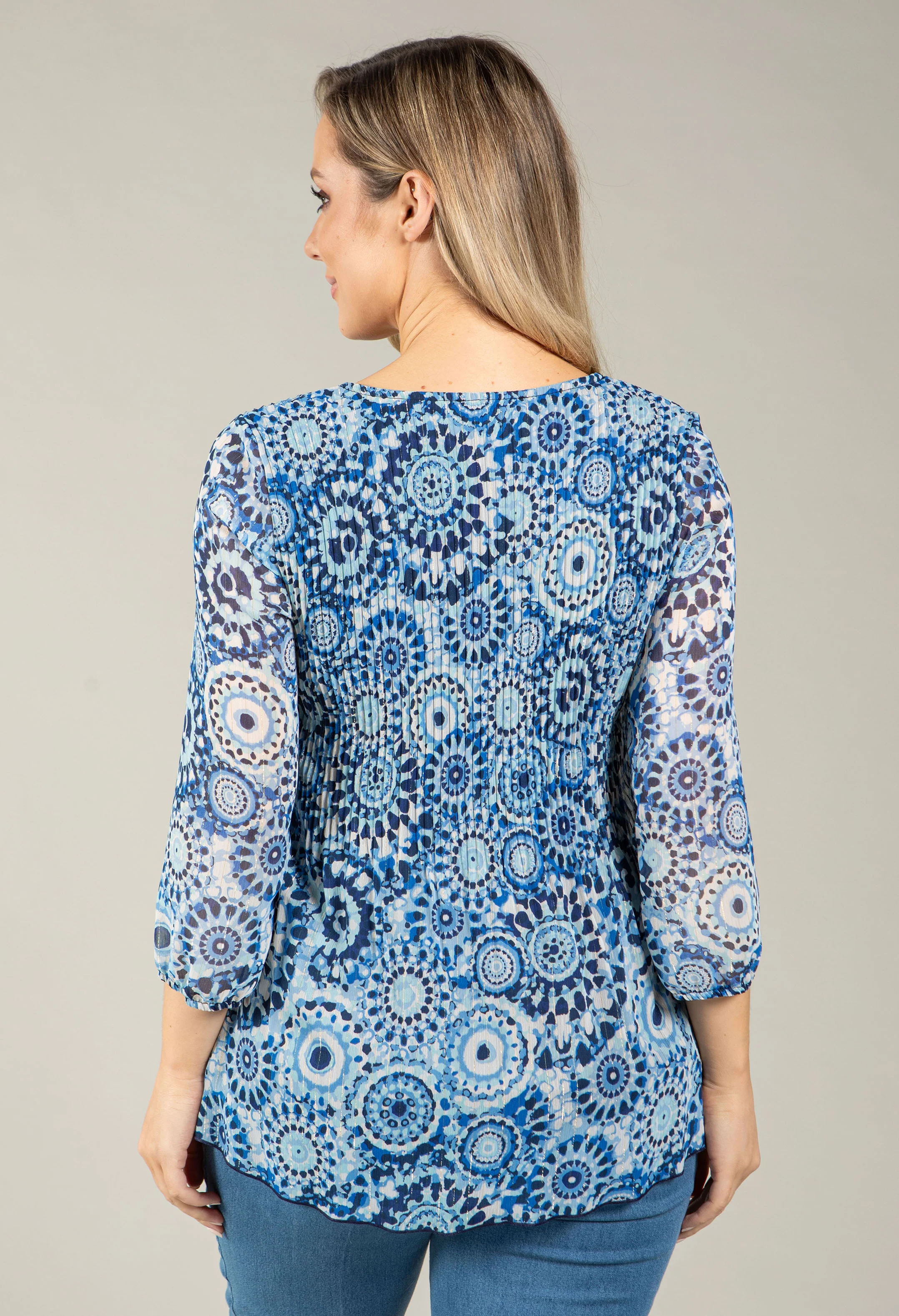 Plisse Pleated Mosaic Print Blouse - Image 4