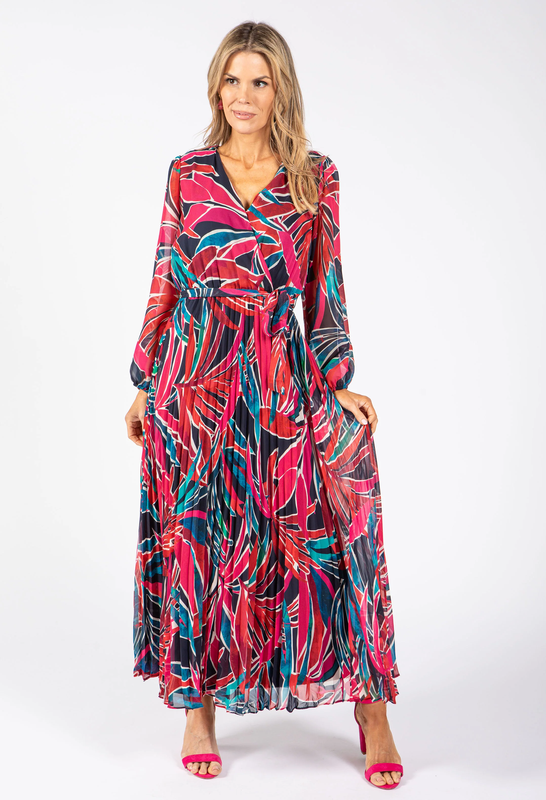 Plisse Pleated Wrap Midi Dress