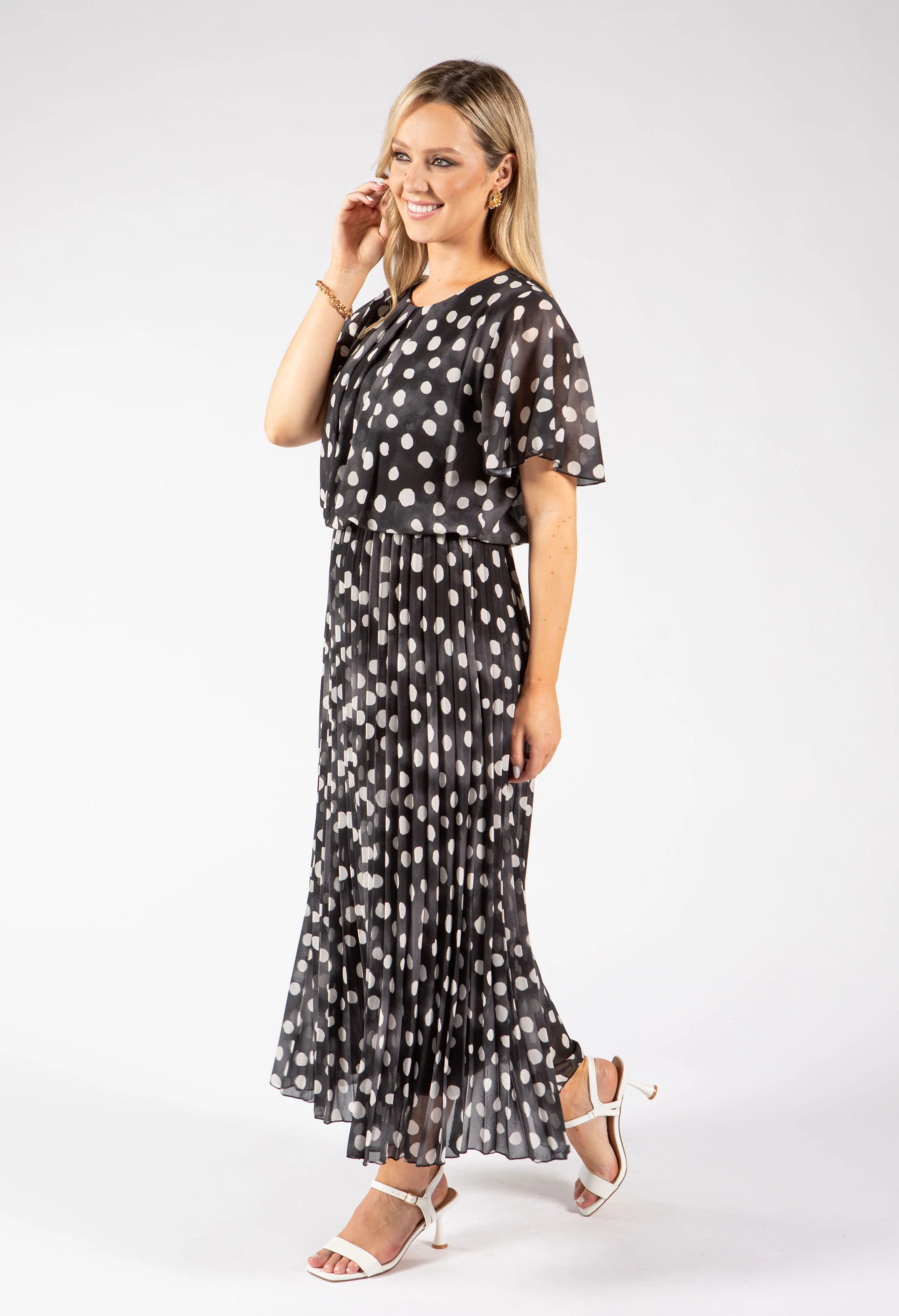 Polka Dot Plisse Pleated Midi Dress - Image 11