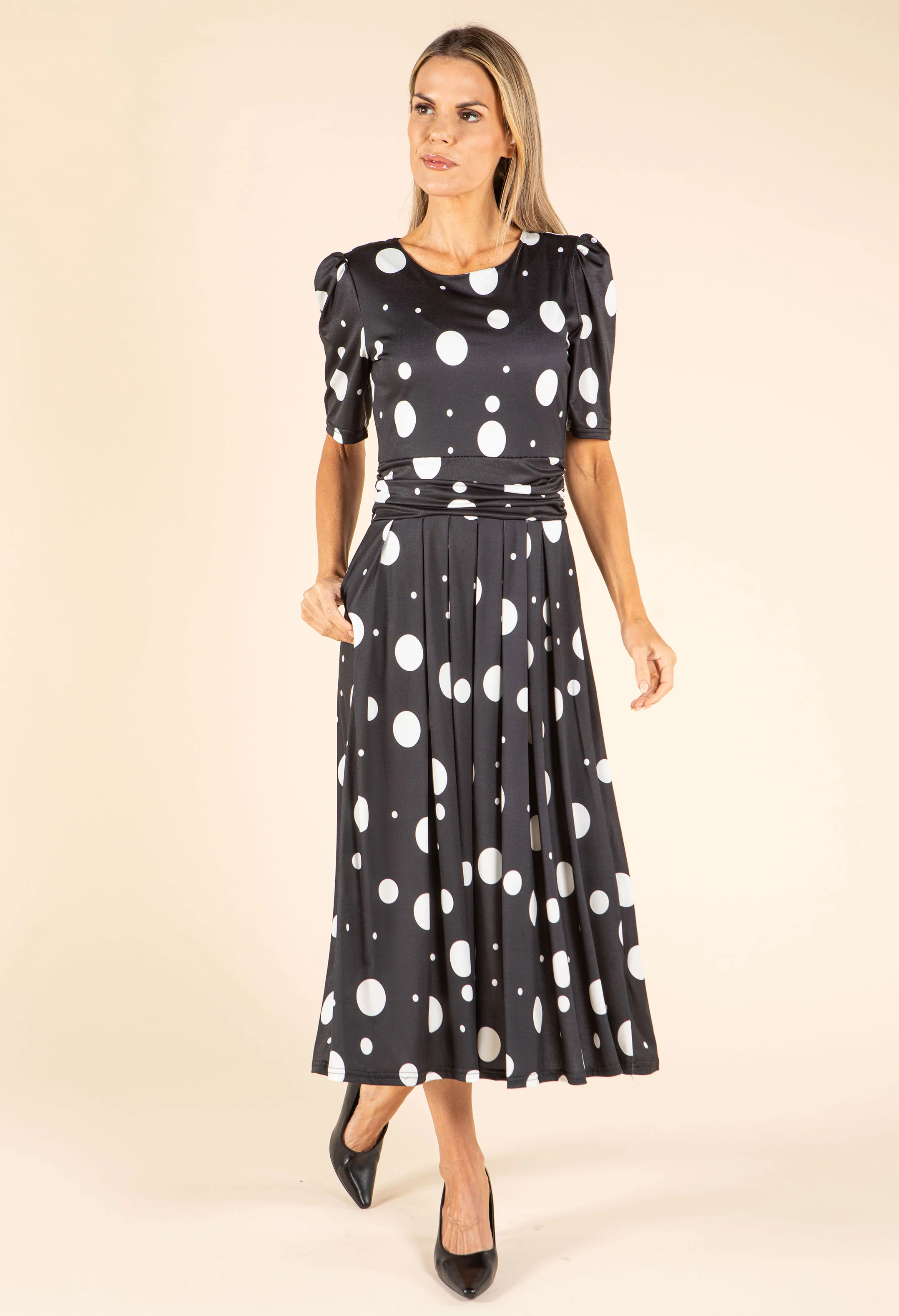 Polka Dot Waisted Dress - Image 3