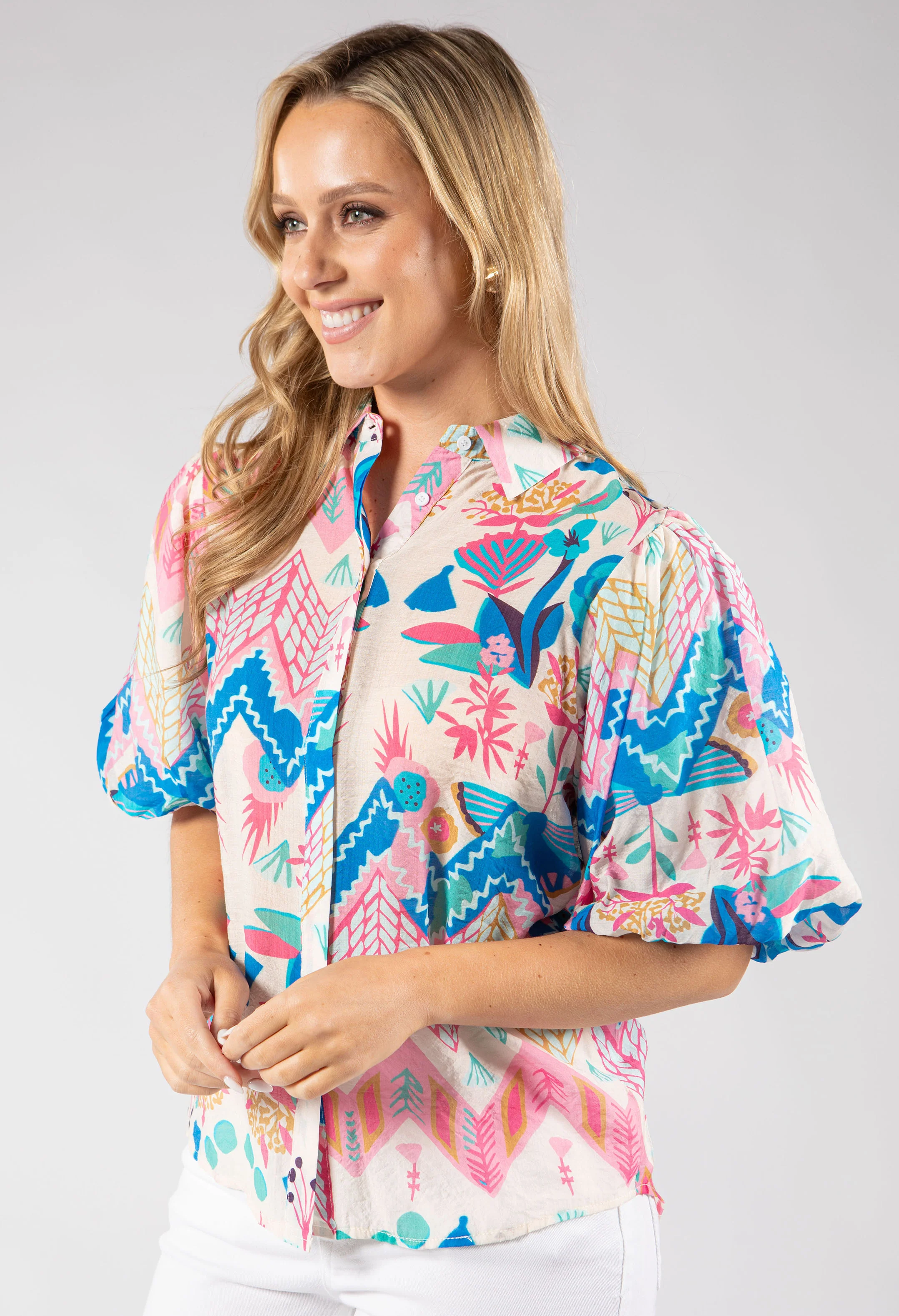 Puff Sleeve Abstract Print Blouse - Image 2