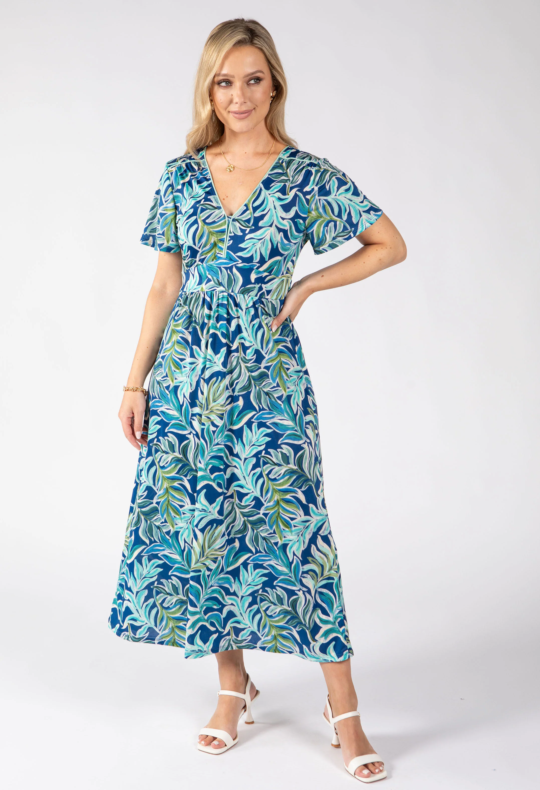 Raqua Leaf Print Midi Dress - Image 2