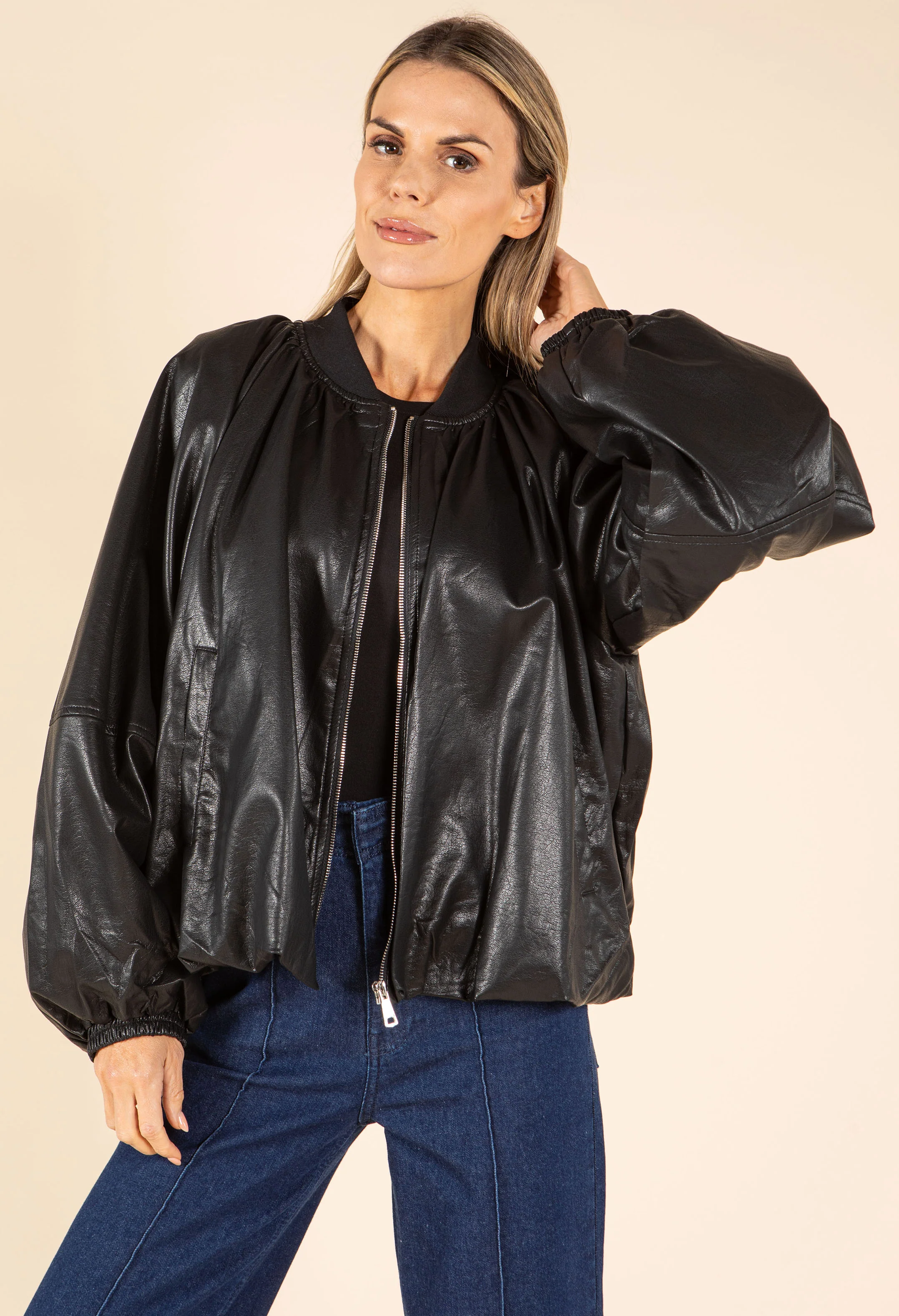 Relaxed Fit Faux Leather Jacket