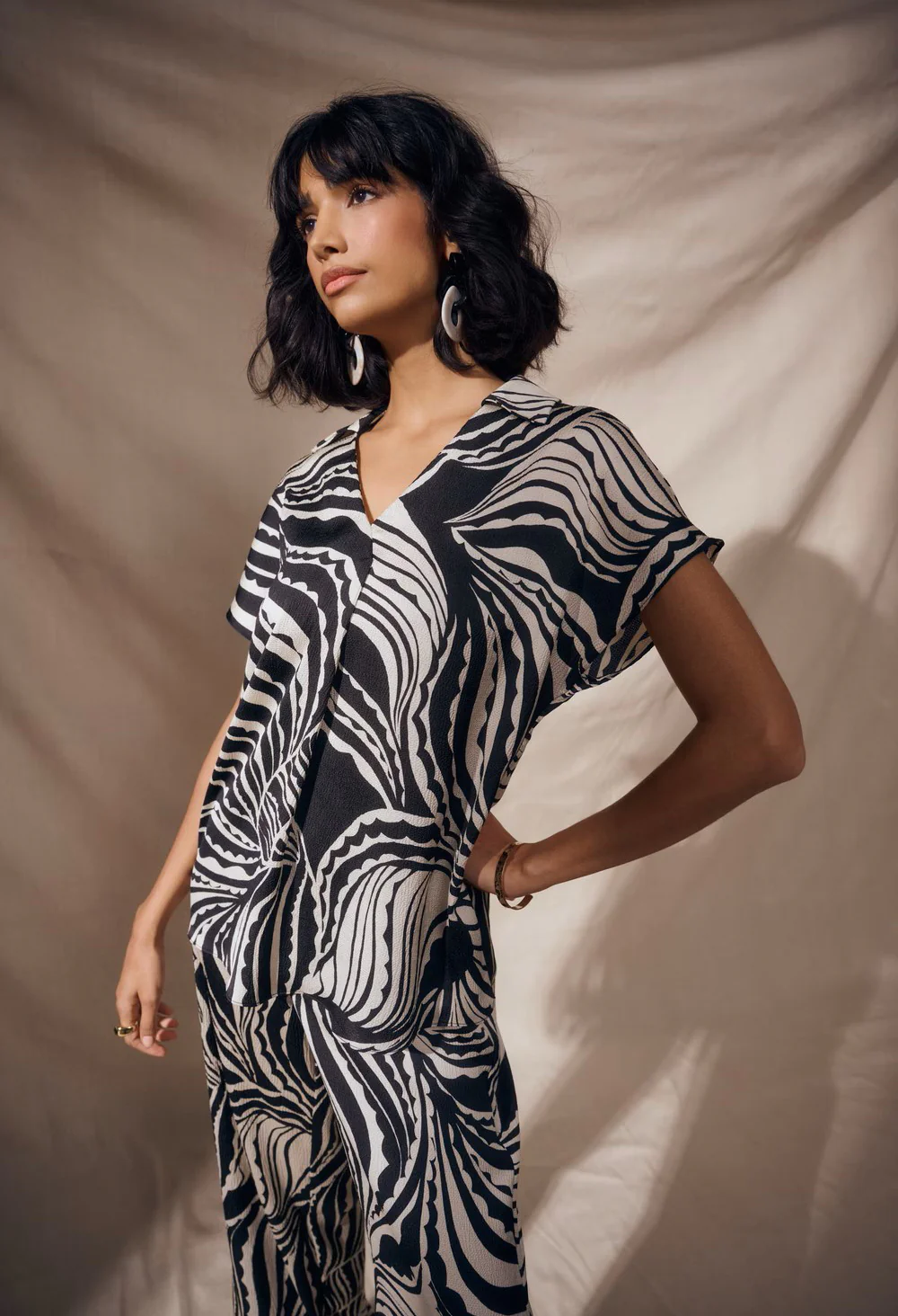 Satin Abstract Print Boxy Top